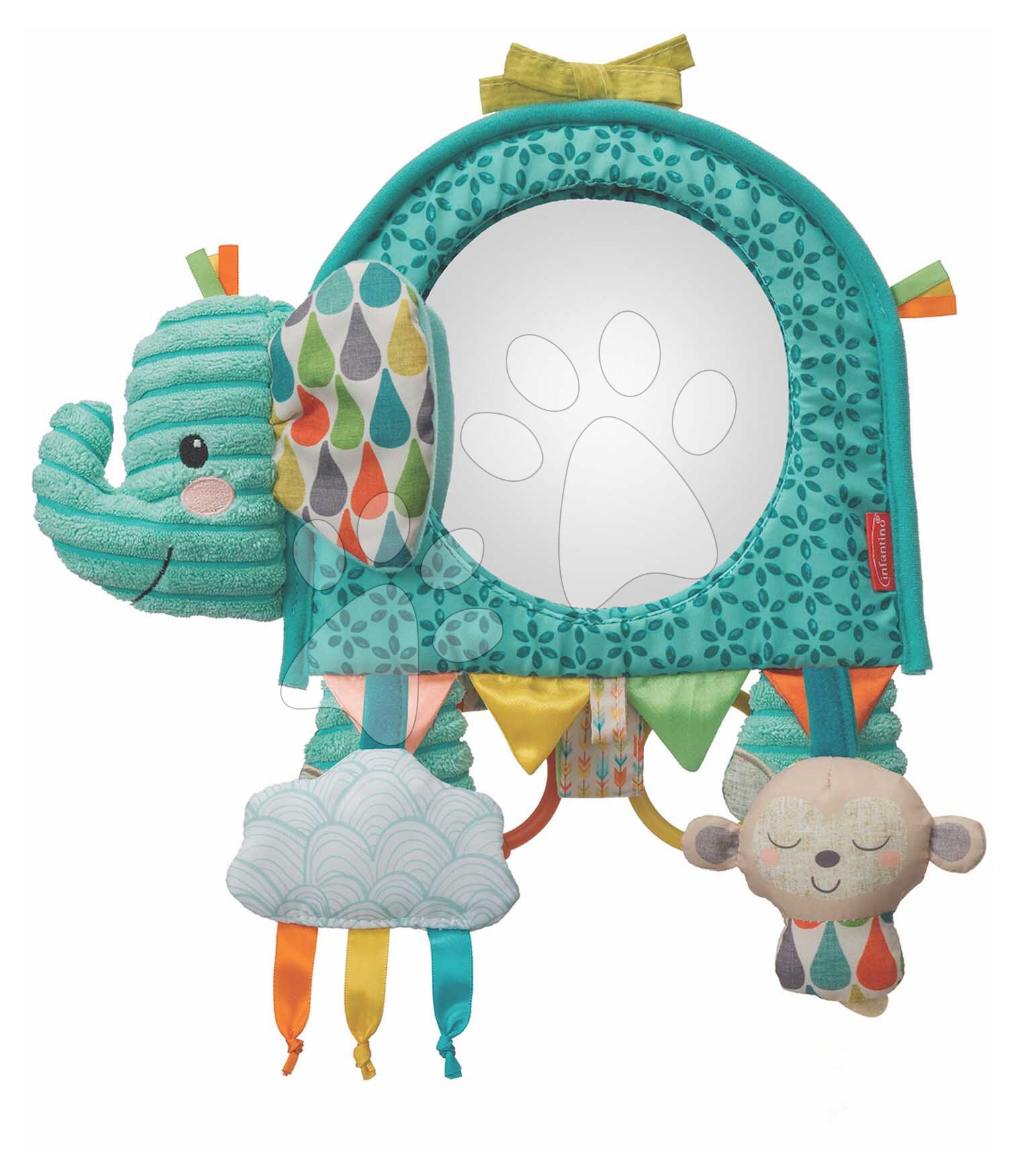 Závesný pultík s aktivitami Slon Go Gaga Elephant Activity Mirror Infantino so zrkadlom od 0 mes