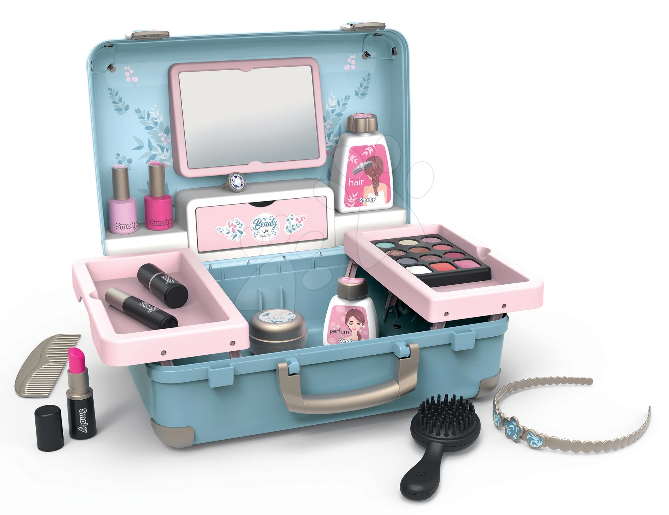 E-shop Kozmetický kufrík My Beauty Vanity 3in1 Smoby kaderníctvo a kozmetika s nechtovým štúdiom s 13 doplnkami