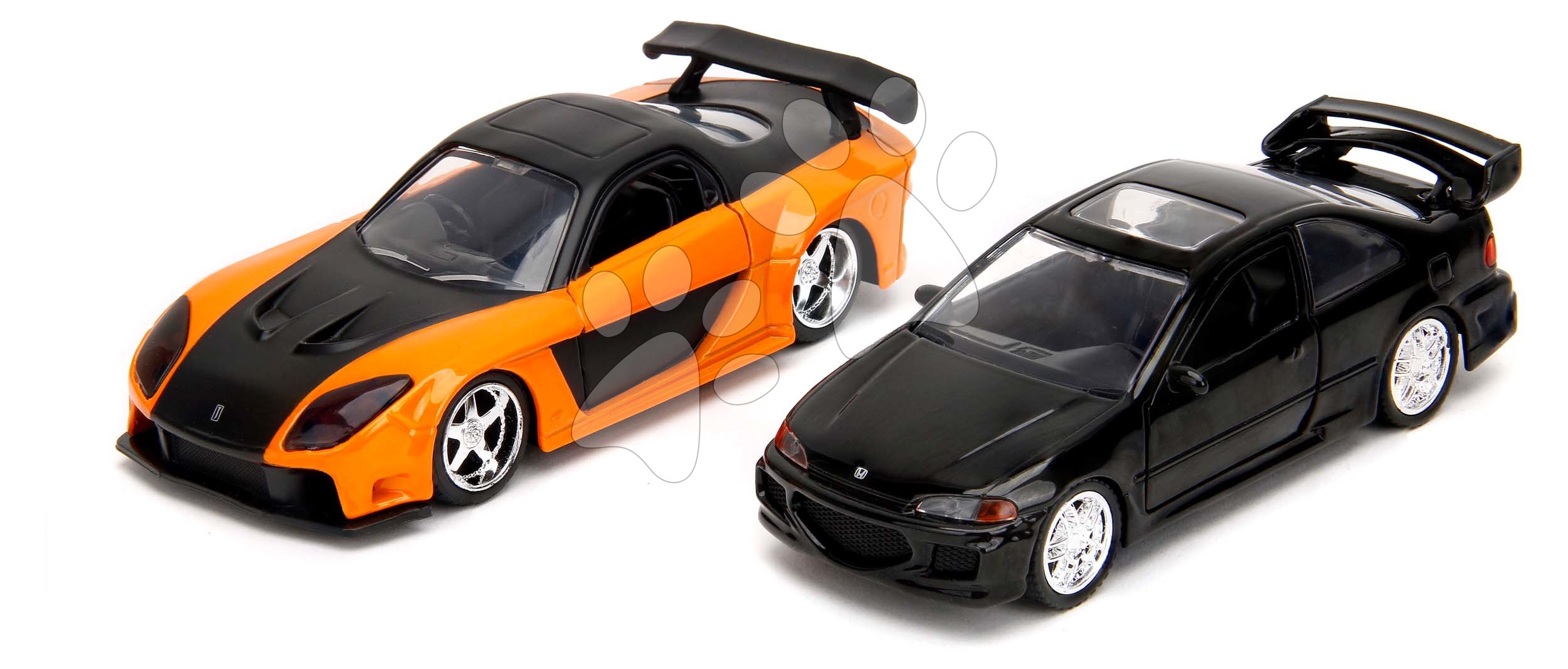 Kisautók Honda Civic Coupe és Han´s Mazda RX-7 Fast & Furious Twin Pack Jada fém nyitható részekkel hossza 13 cm 1:32