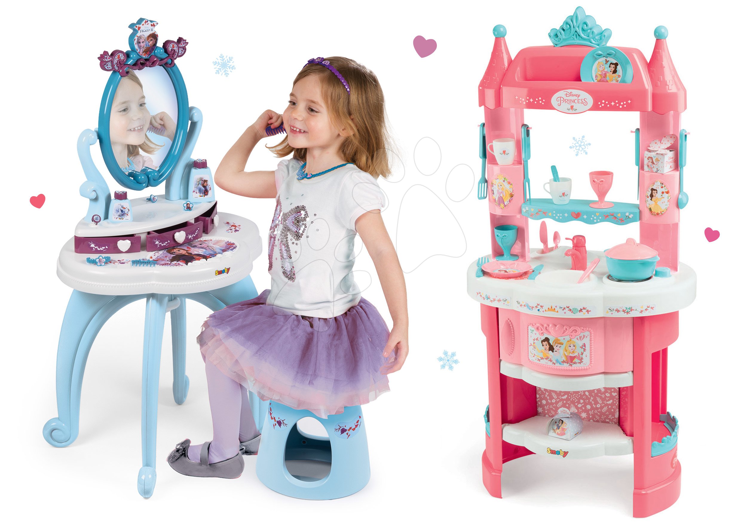 Set kozmetický stolík Frozen Smoby so stoličkou a kuchynka Frozen s trblietkami