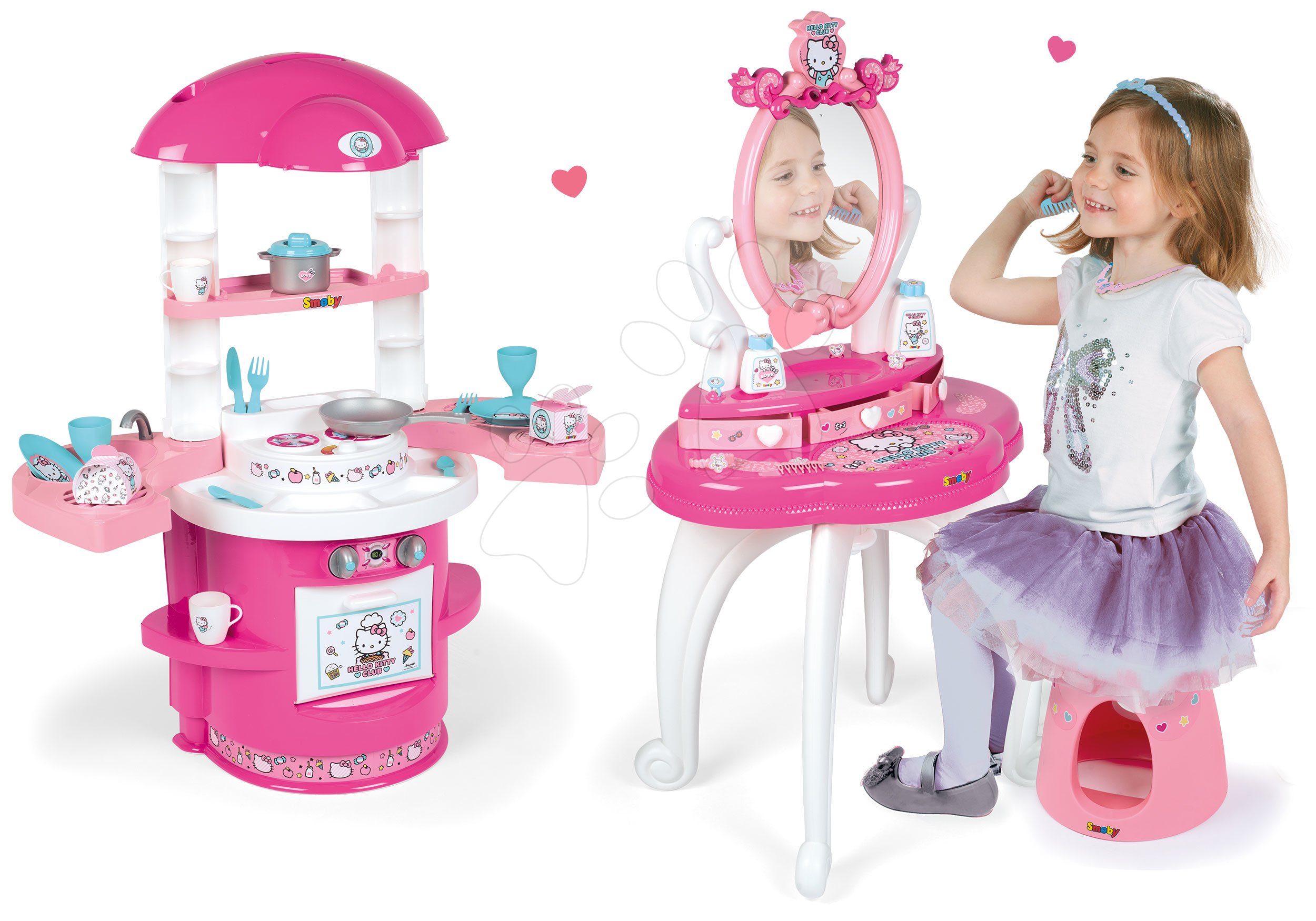 Set kozmetický stolík so stoličkou Hello Kitty Smoby s kuchynkou