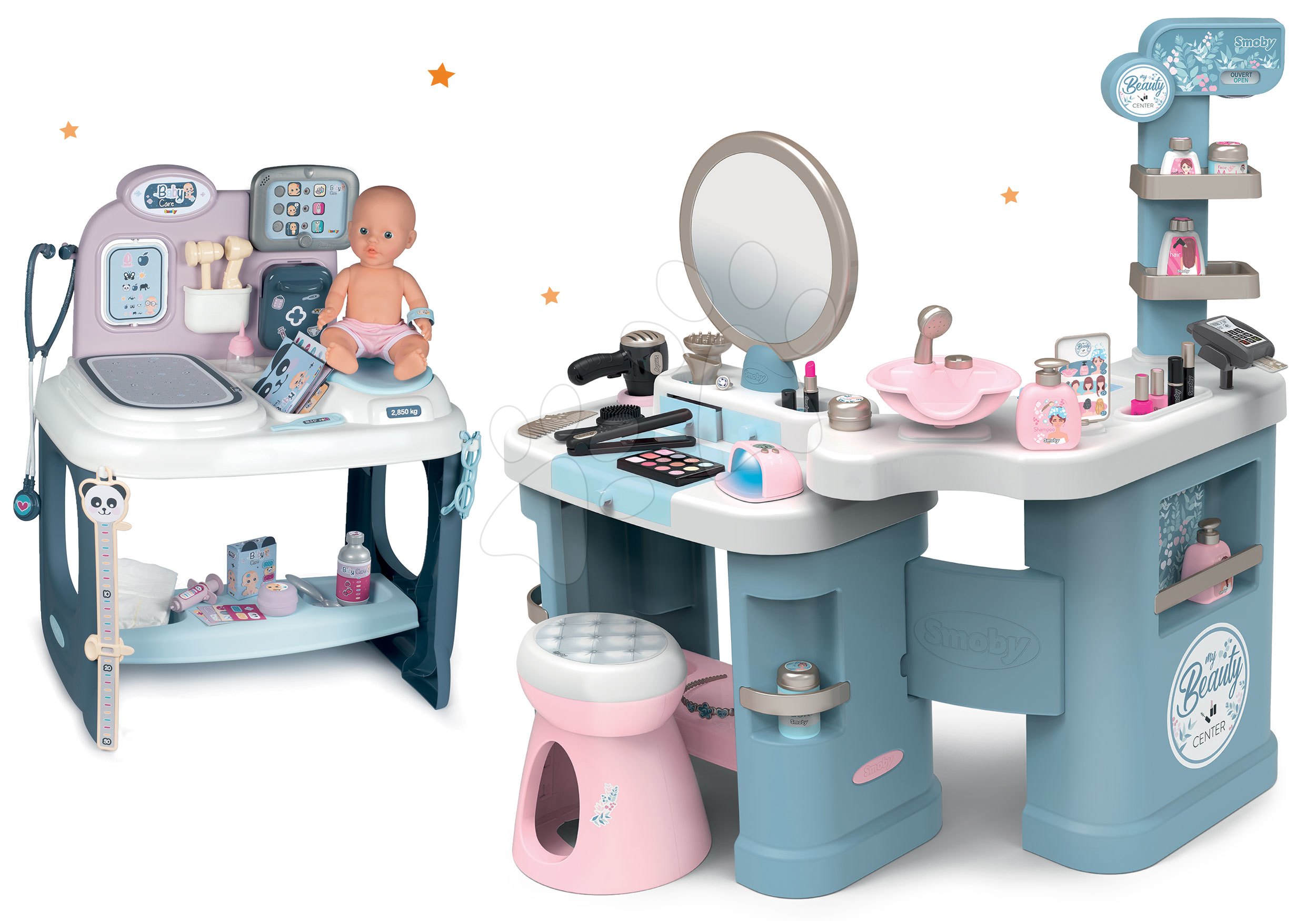 Set kozmeticky stolík elektronický My Beauty Center 3in1 Smoby so zdravotníckym pultom a bábikou