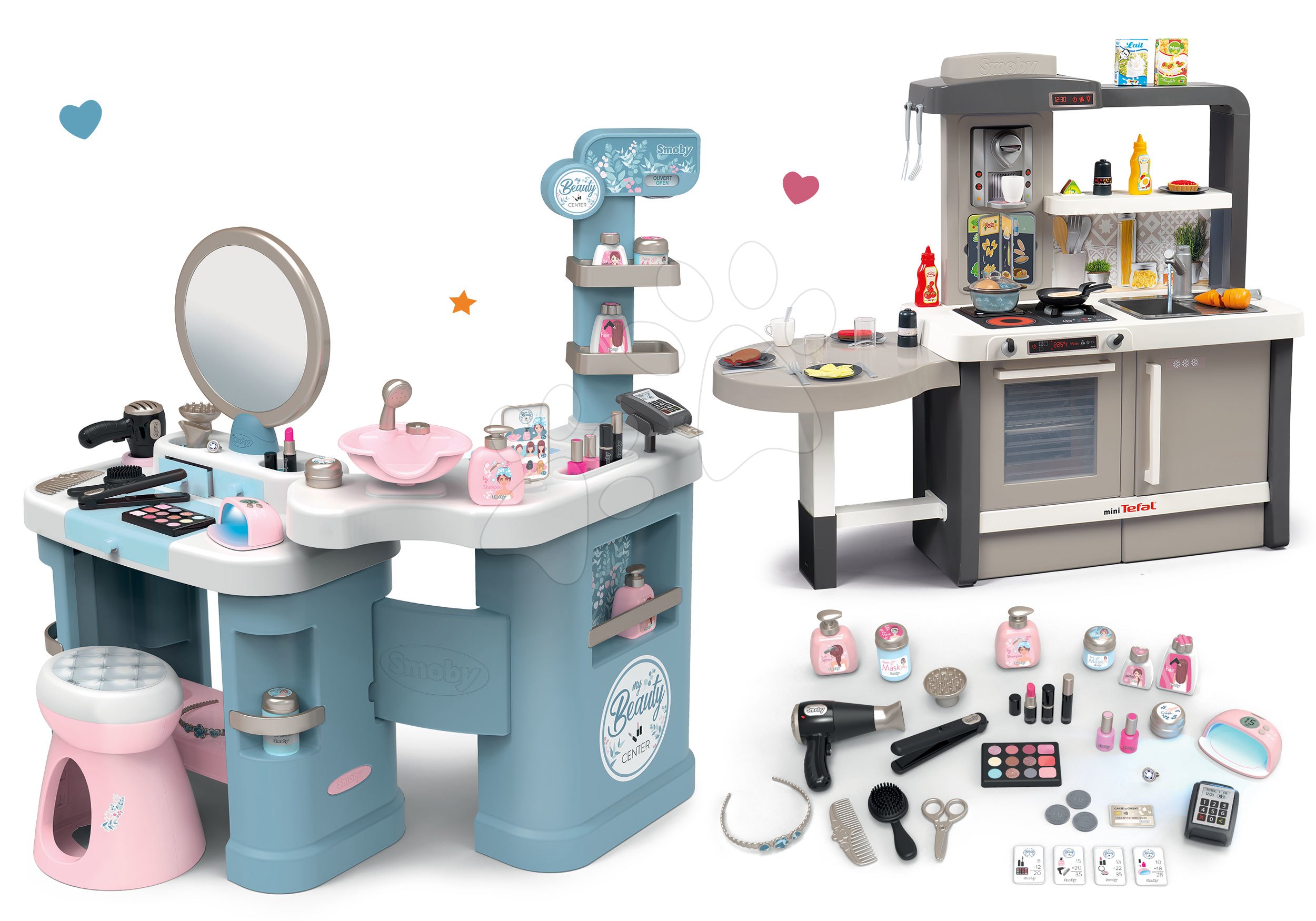 Set kosmetický stolek elektronický My Beauty Center 3in1 Smoby a elektronická kuchyňka s tekoucí vod