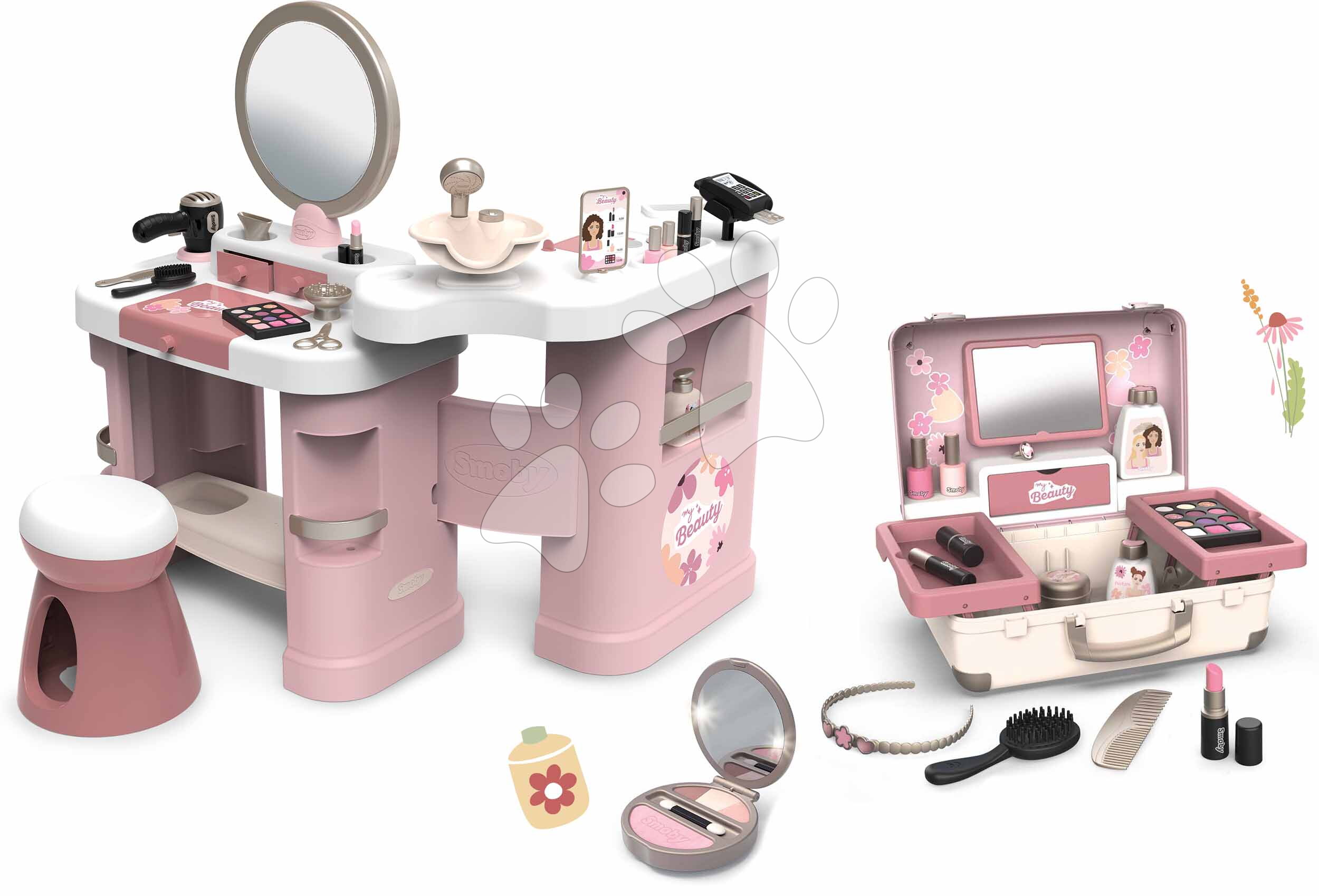 Set kozmetický stolík s kufríkom a elektronickým fénom My Beauty Center 3v1 Smoby s púdrom na tvár