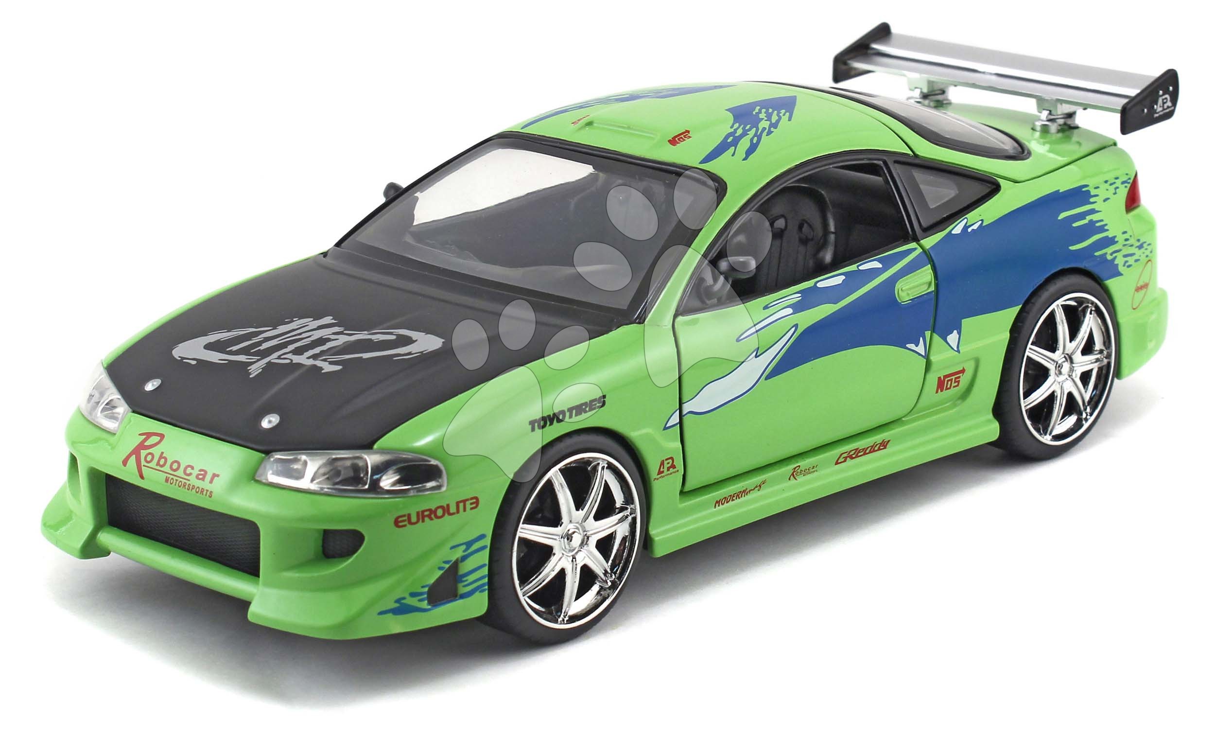 Autíčko Mitsubishi Eclipse 1995 Fast & Furious Jada kovové s otvárateľnými dverami dĺžka 20 cm 1:24