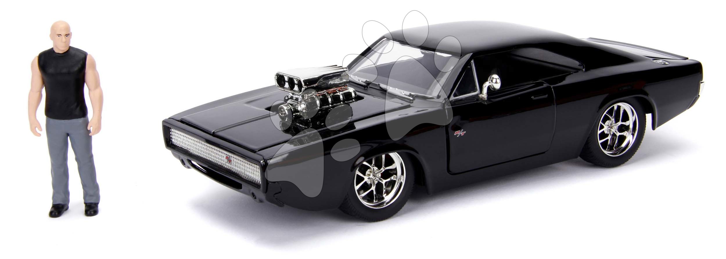 Kisautó Dodge Charger 1970 Fast & Furious Jada fém nyitható részekkel és Dominic Torreto figurával hossza  21 cm 1:24