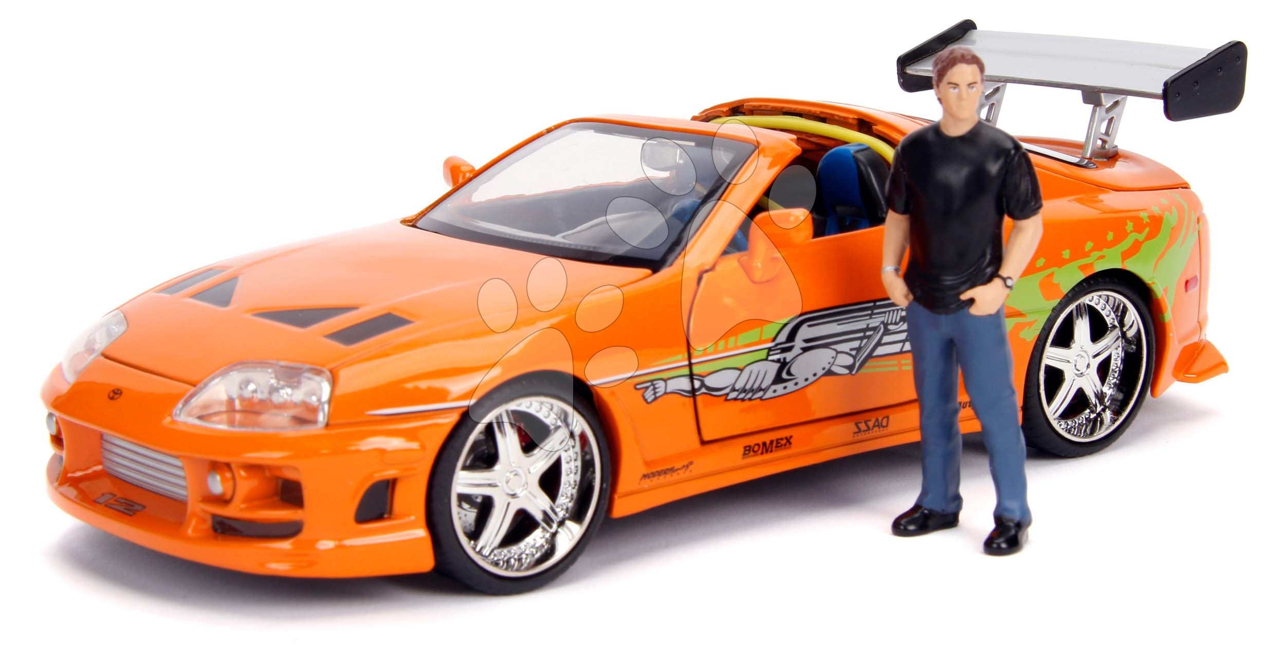 Autíčko Toyota Supra 1995 Fast & Furious Jada kovové s otevíratelnými částmi a figurkou Brian O´Connor délka 21 cm 1:24