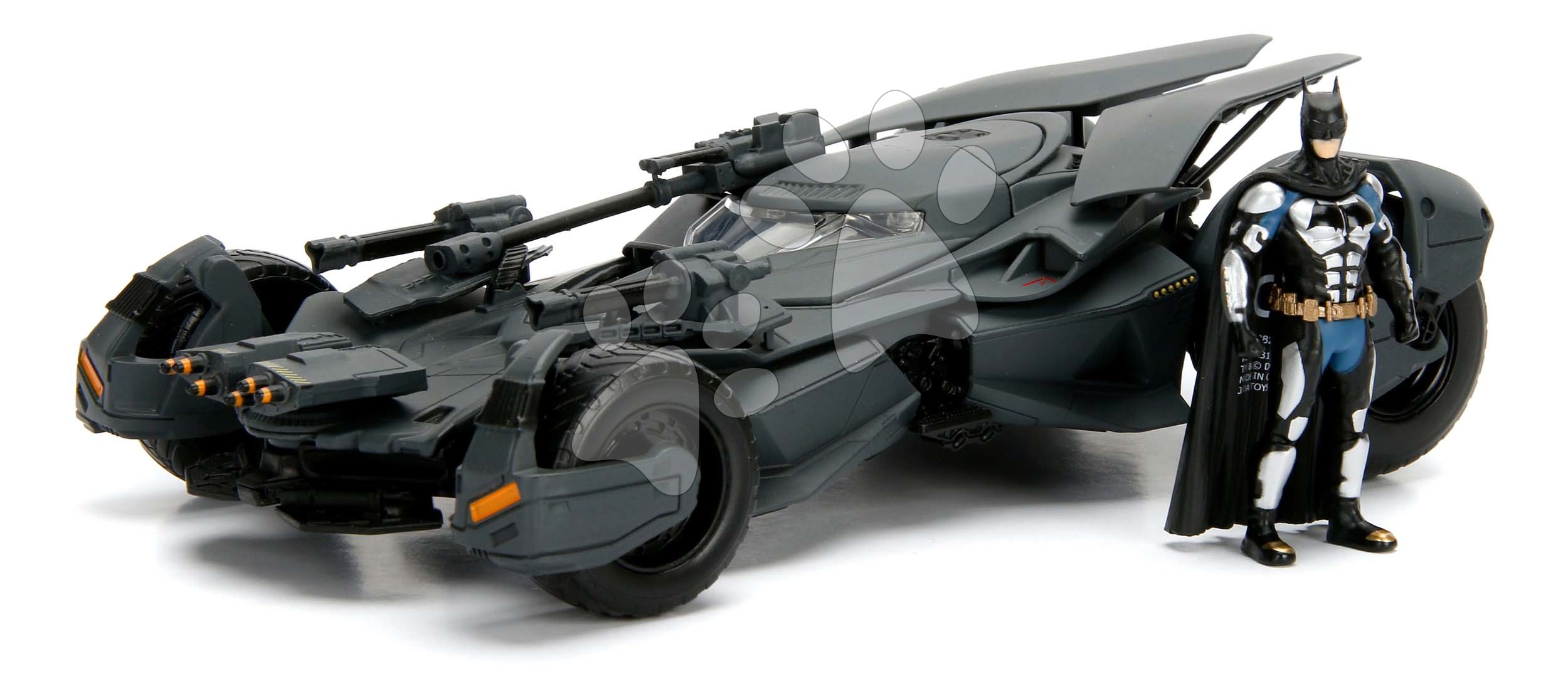 Kisautó Batmobil Justice League Jada fém nyitható pilótafülkével és Batman figurával hossza 22,5 cm 1:24