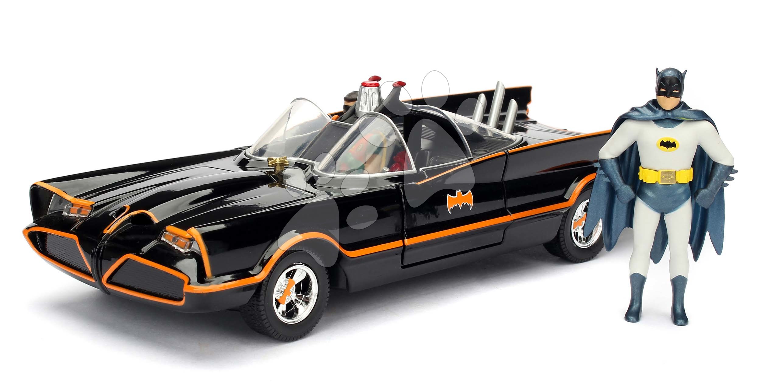 Autíčko Batman 1966 Classic Batmobile Jada kovové s otevíratelnými dveřmi a figurkou Batmana délka 22 cm 1:24