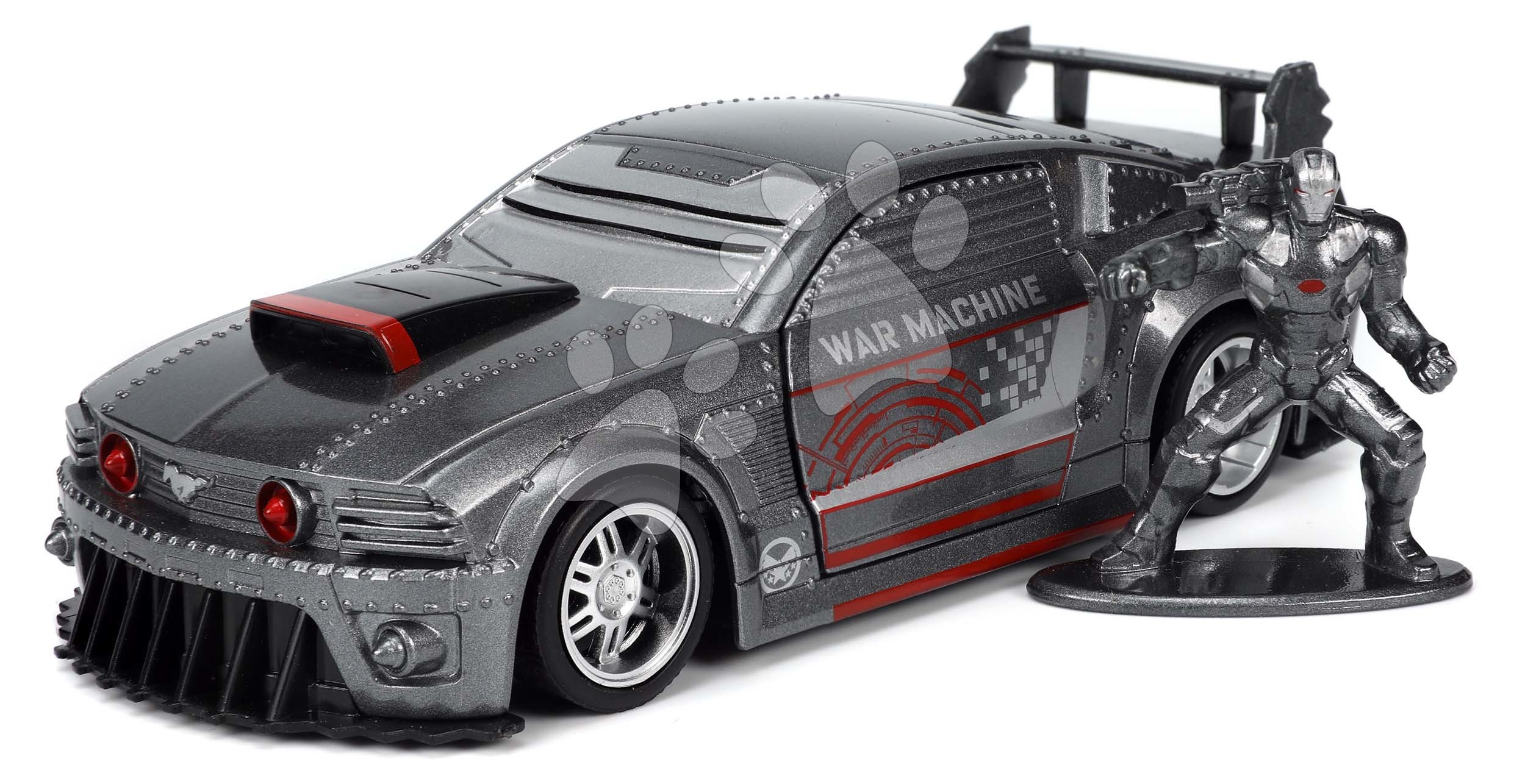 Kisautó Marvel War Machine 2006 Ford Mustang Jada fém nyitható ajtókkal és War Machine figurával hossza 20,5 cm 1:32