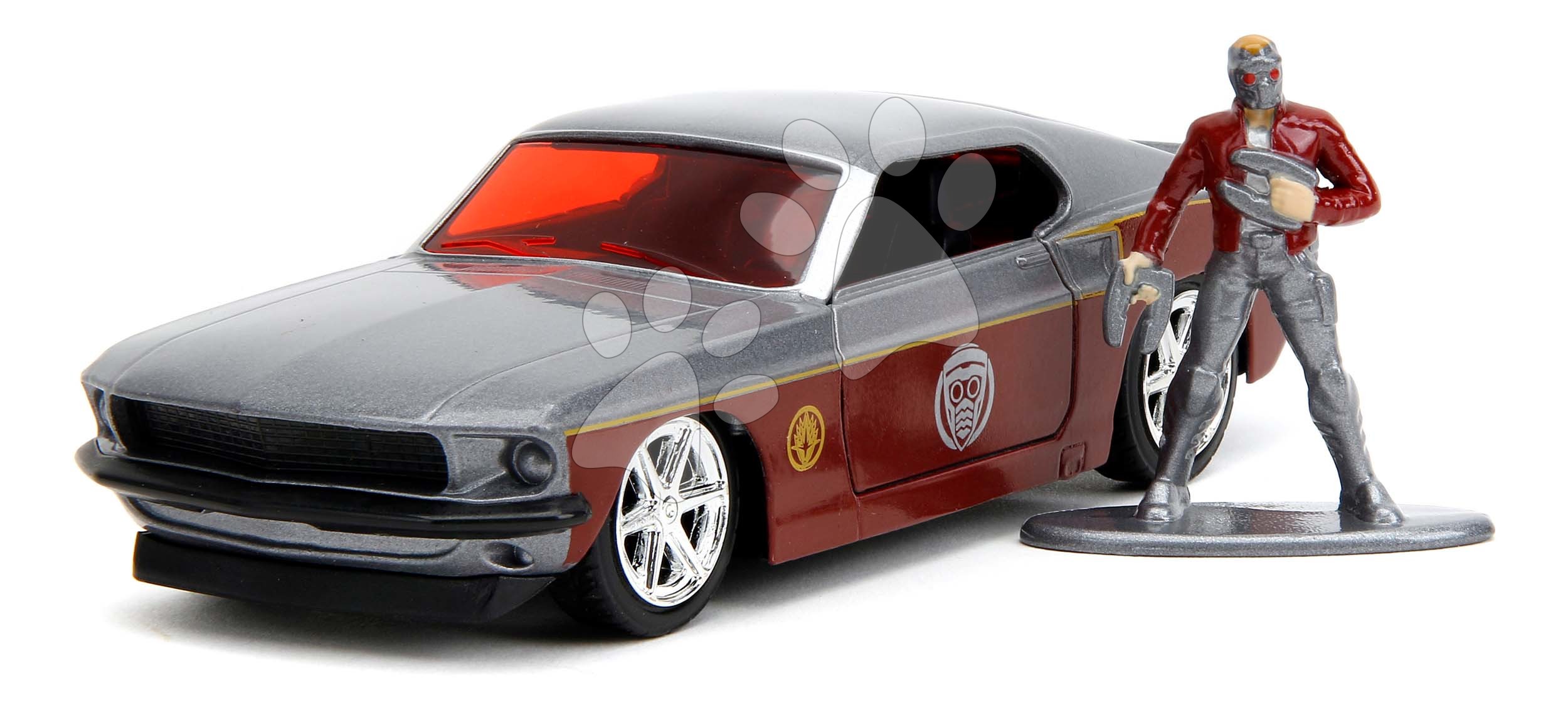 Autíčko Fastback 1969 Ford Mustang Marvel Jada kovové s otvárateľnými dverami a figúrka Star Lord dĺžka 13,9 cm 1:32 od 8 rokov JA3223017