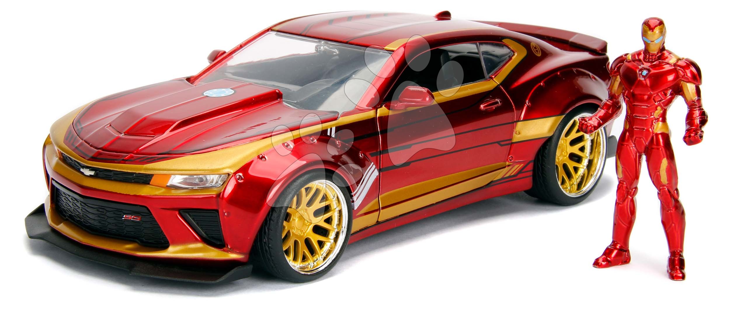 Kisautó Marvel Ironman 2016 Chevy Camaro Jada fém nyitható részekkel és Iron Man figurával hossza 22 cm 1:24