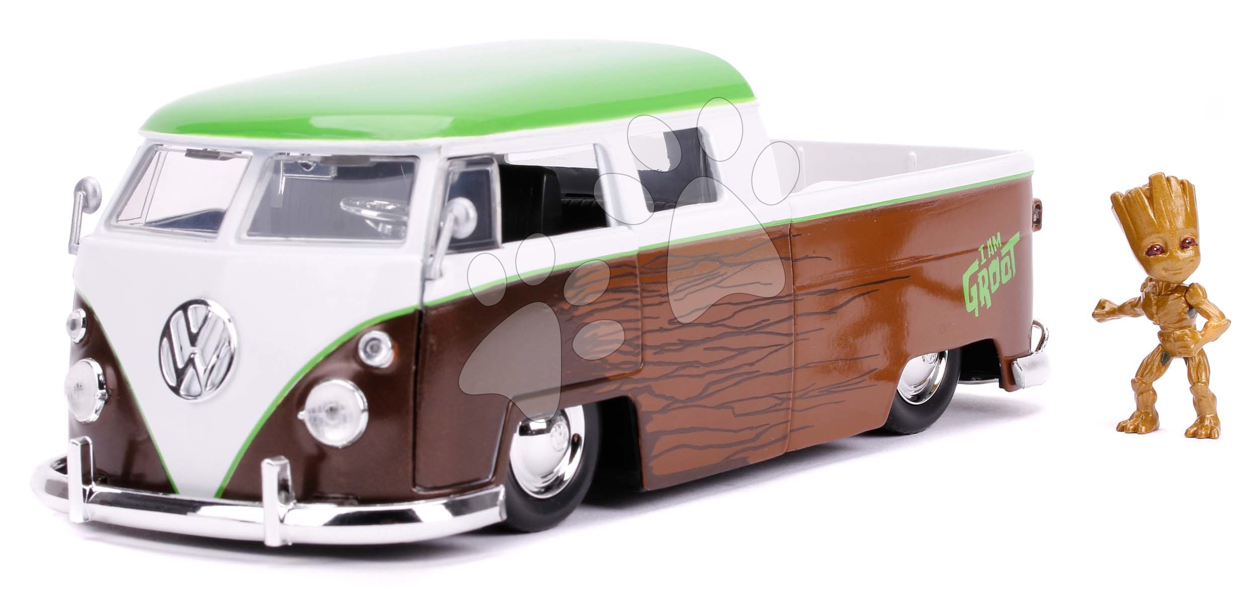 Autíčko Marvel Groot 1963 VW Bus Pickup Jada kovové s otevíratelnými částmi a figurkou Groot délka 20,5 cm 1:24