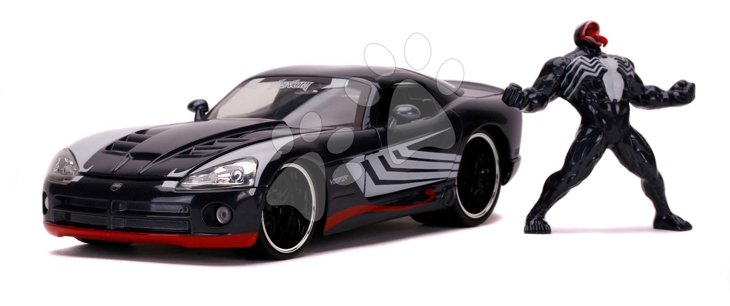 Autíčko Dodge Viper SRT10 Marvel Jada kovové s otevíratelnými částmi a figurka Venom délka 19 cm 1:24