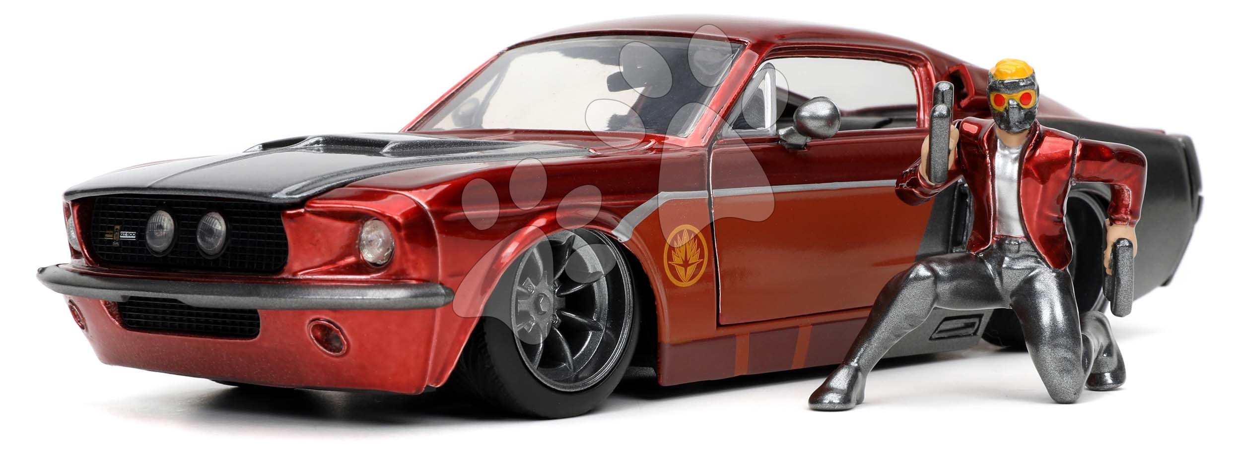 Autíčko Marvel Ford Mustang 1967 Jada kovové s otvárateľnými časťami a figúrkou Star Lord 1:24 J3225019