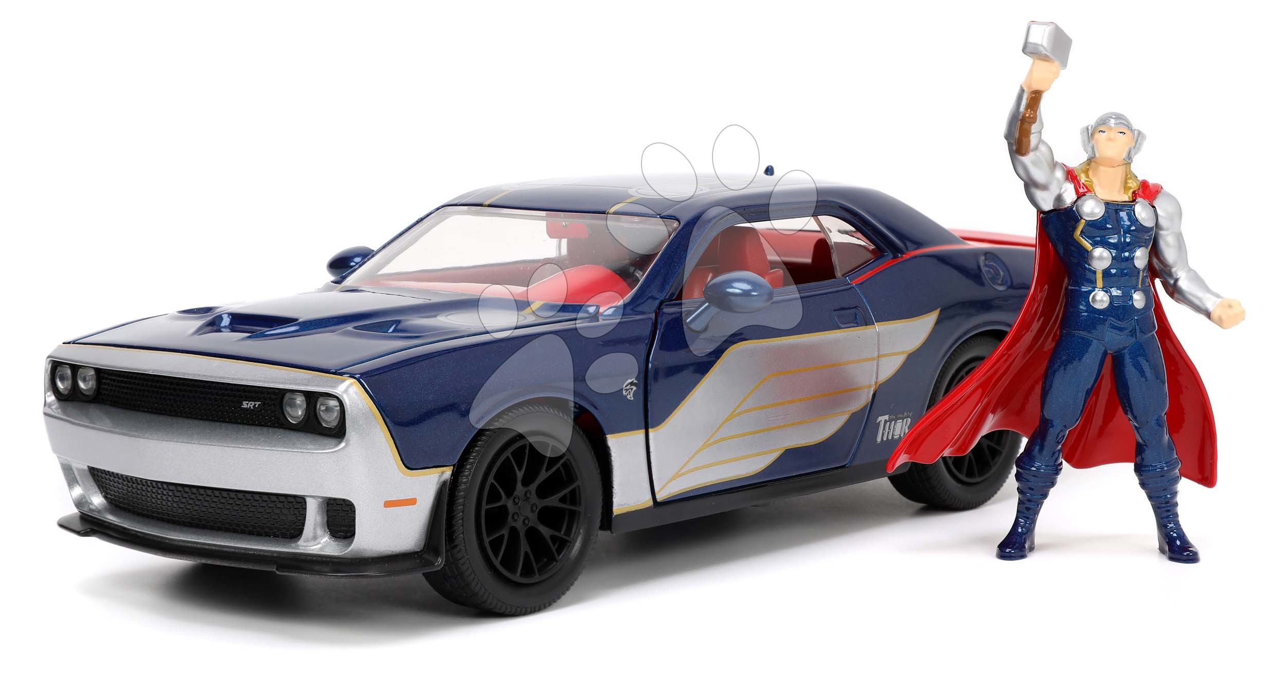 Autíčko Marvel Dodge Challenger SRT Hellcat Jada kovové s otvárateľnými časťami a figúrkou Thor dĺžka 20 cm 1:24