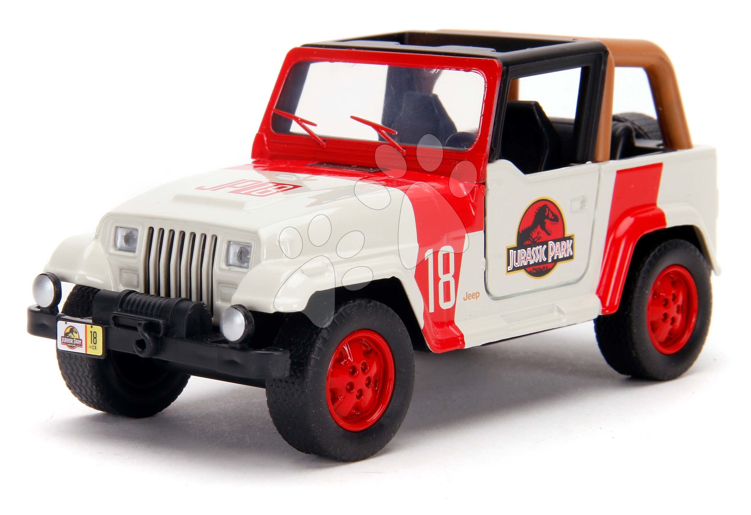 Autíčko Jeep Wrangler Jurassic World Jada kovové s otevíracími dveřmi délka 10,2 cm 1:32