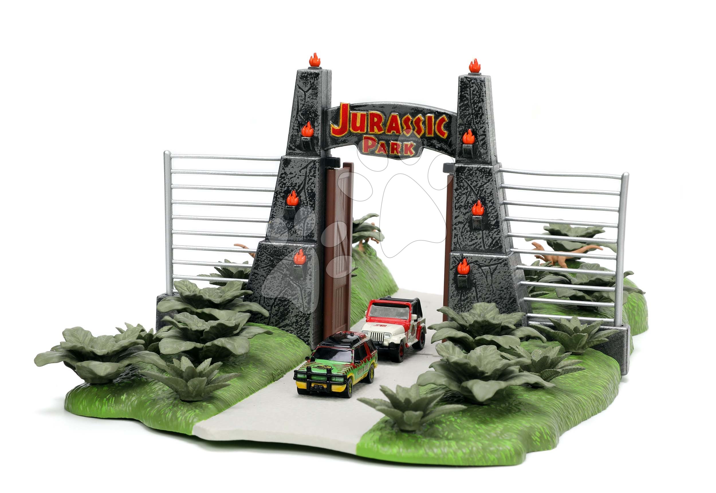 Garáže - Stavebnica Jurský svet Jurassic World Nano Scene Jada s 2 kovovými autíčkami s dĺžkou 4 cm od 8 rokov