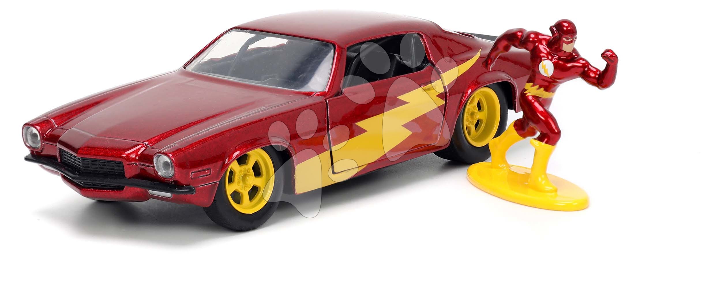 Autíčko DC Flash Chevy Camaro Jada kovové s otevíracími dveřmi a figurkou Flash délka 12,3 cm 1:32