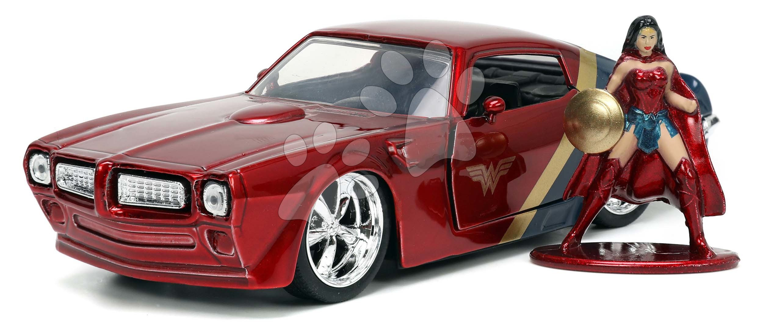 Kisautó DC Pontiac Firebird 1972 Jada fém nyitható ajtókkal és Wonder Woman figurával hossza 13 cm 1:32