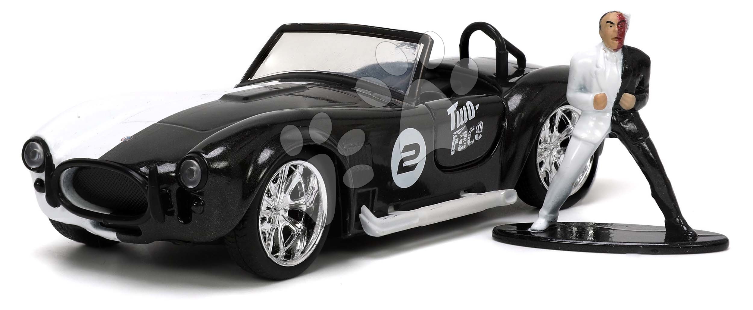 Kisautó DC 1965 Shelby Cobra 427 Jada fém nyitható ajtókkal és Two Face figurával hossza 13 cm 1:32