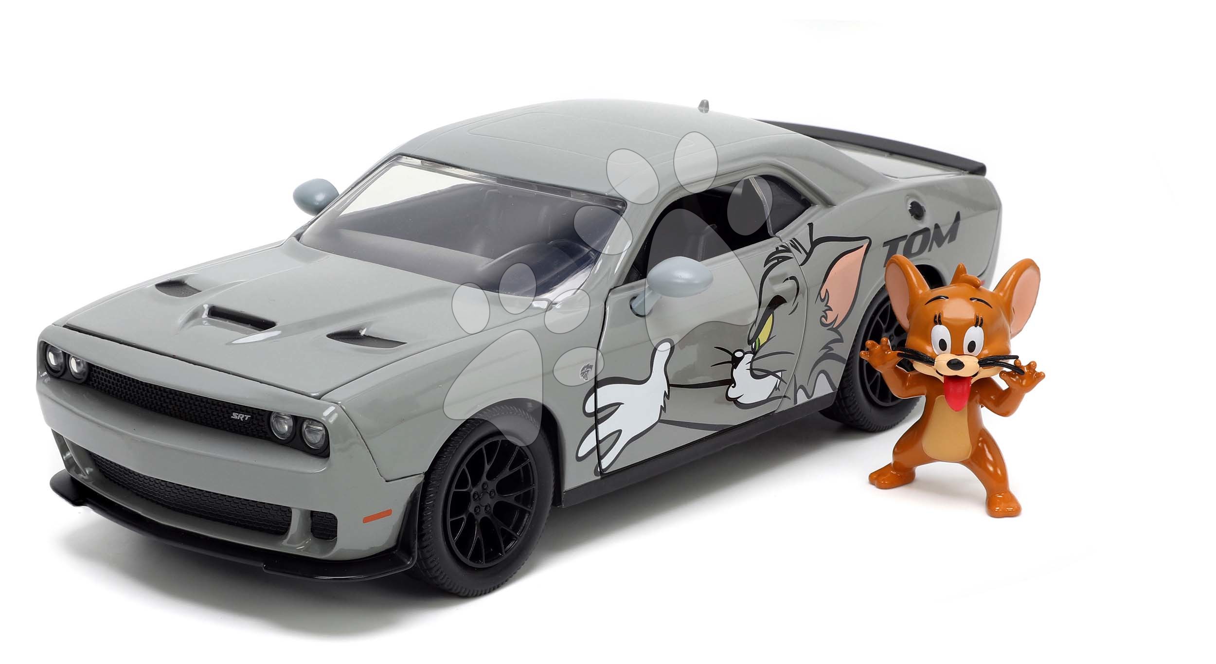 Kisautó Tom és Jerry Dodge Challenger 2015 Jada fém nyitható részekkel és Jerry figurával hossza 21 cm 1:24