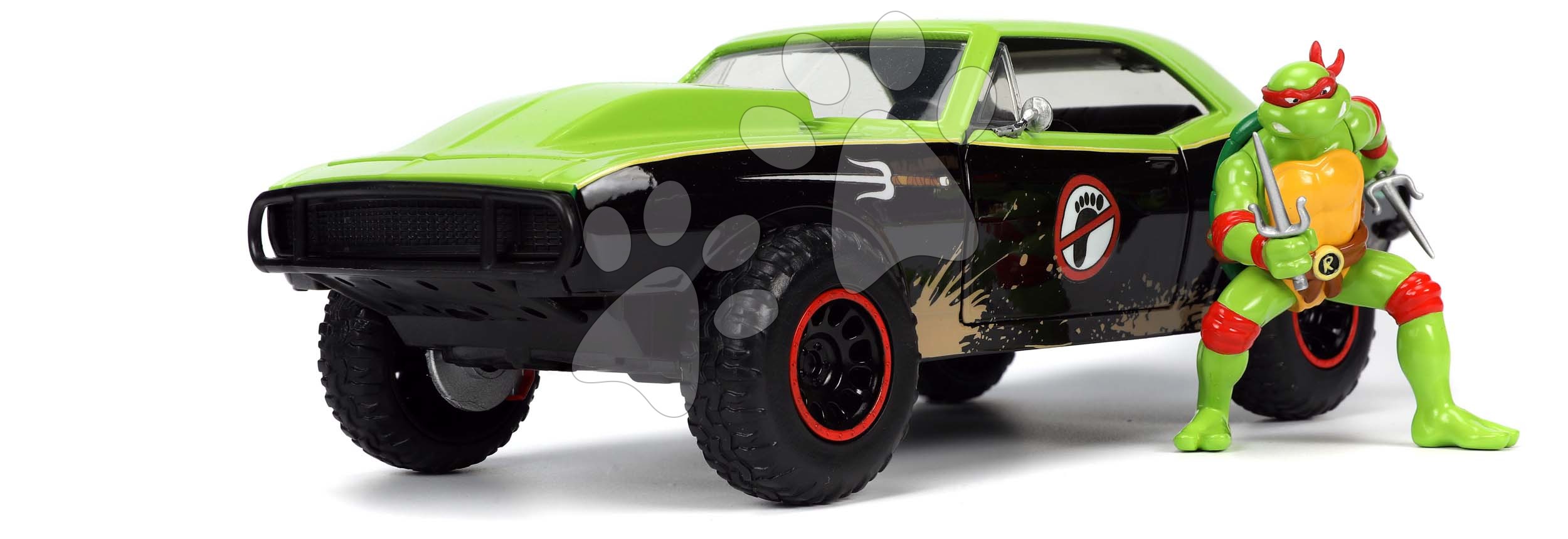 Autíčko Ninja korytnačky Chevy Camaro Jada kovové s otvárateľnými časťami a figúrkou Raphaelo dĺžka 19 cm 1:24