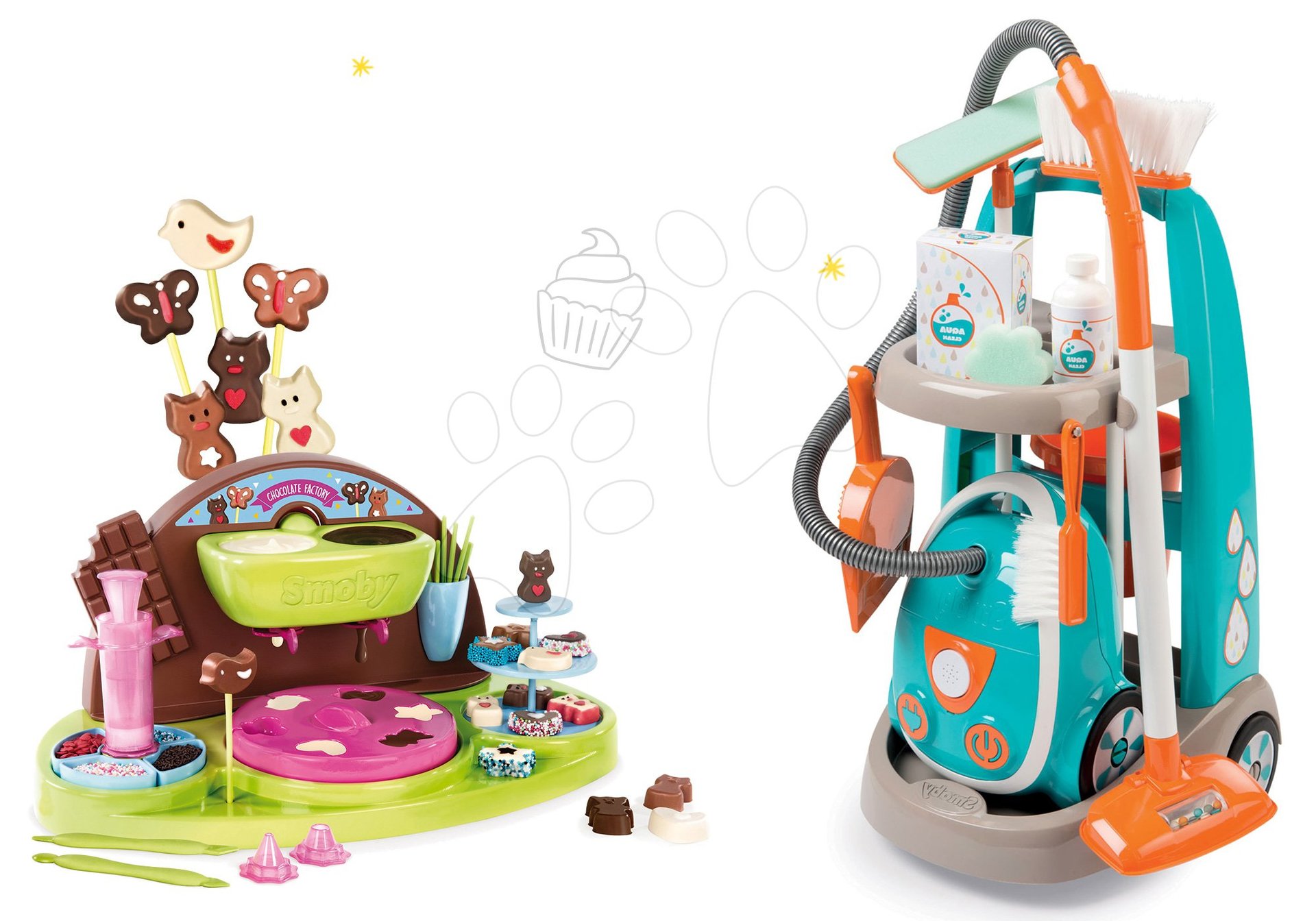 Smoby set upratovací vozík s elektronickým vysávačom Clean Smoby a kuchárka Čokoládovňa 330309-6