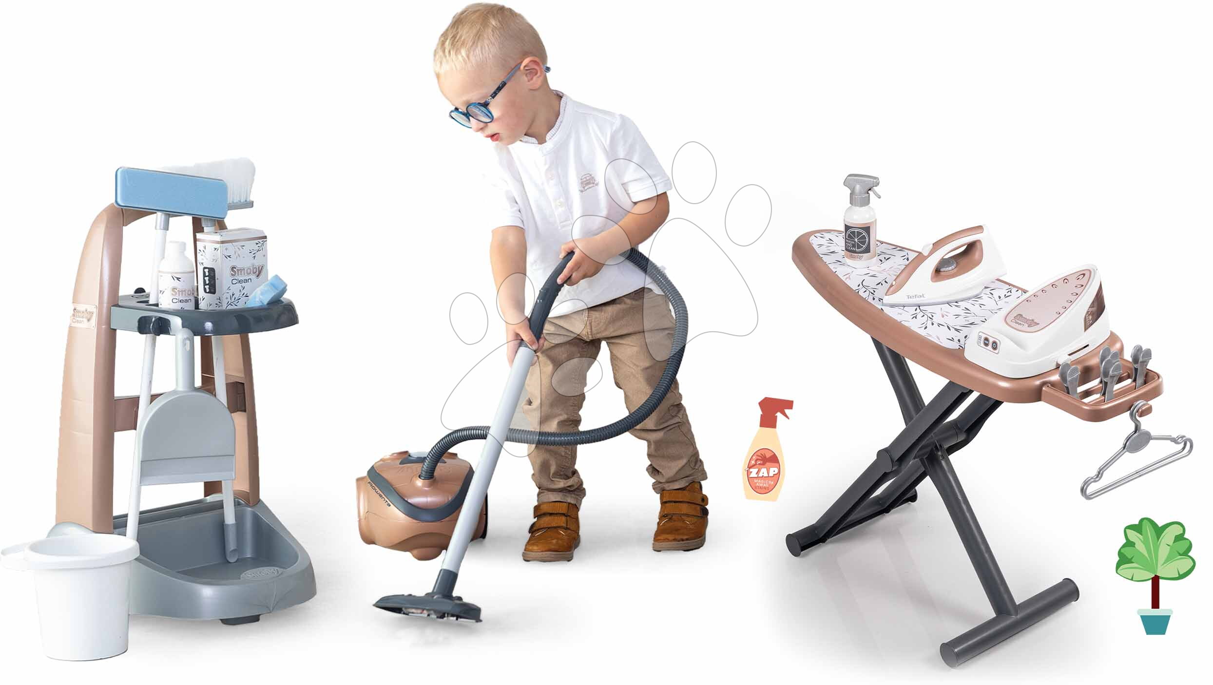 Set upratovací vozík a elektronický vysávač Rowenta Trolley Vacuum Cleaner Smoby so žehliacou doskou