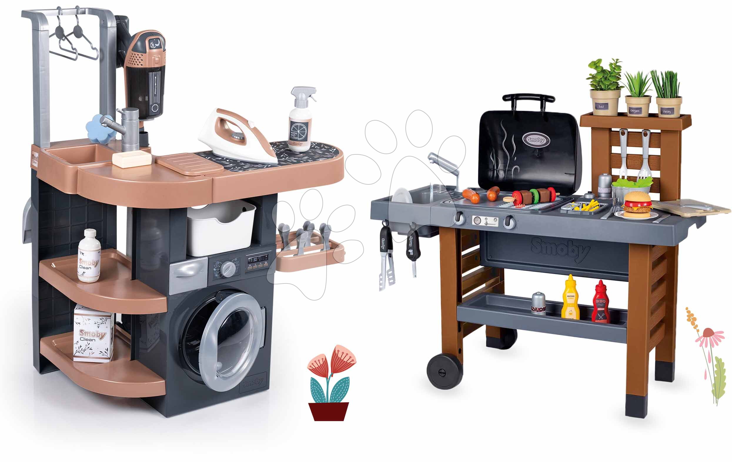 Buanderie Wash & Clean Smoby – Lave-linge, évier, étendoir, Planche à Repasser, Accessoires, Aspirateur Rowenta, Fabrication Française