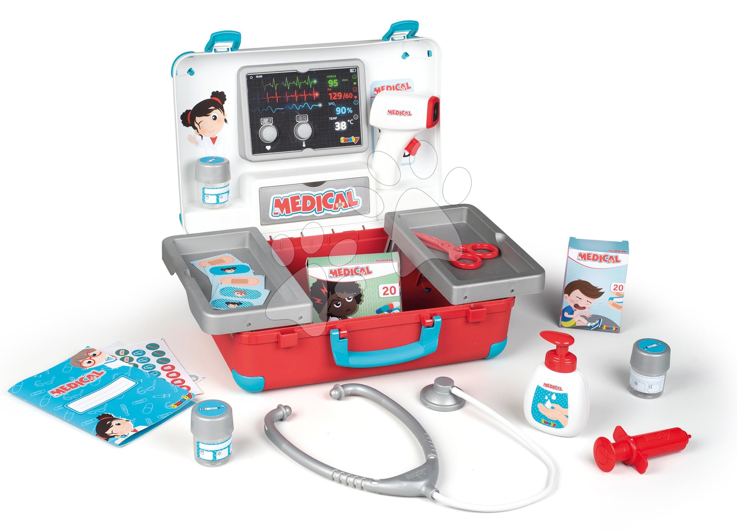 Lékařský kufřík s technickým vybavením Medical Case Smoby s 12 lékařskými doplňky a přístrojem