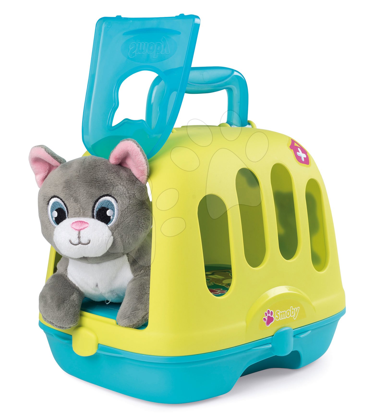 Lekárské vozíky pre deti - Veterinársky kufrík Veterinary Case Smoby s plyšovou mačičkou so 4 zvukmi a 10 doplnkov pre zvieratká
