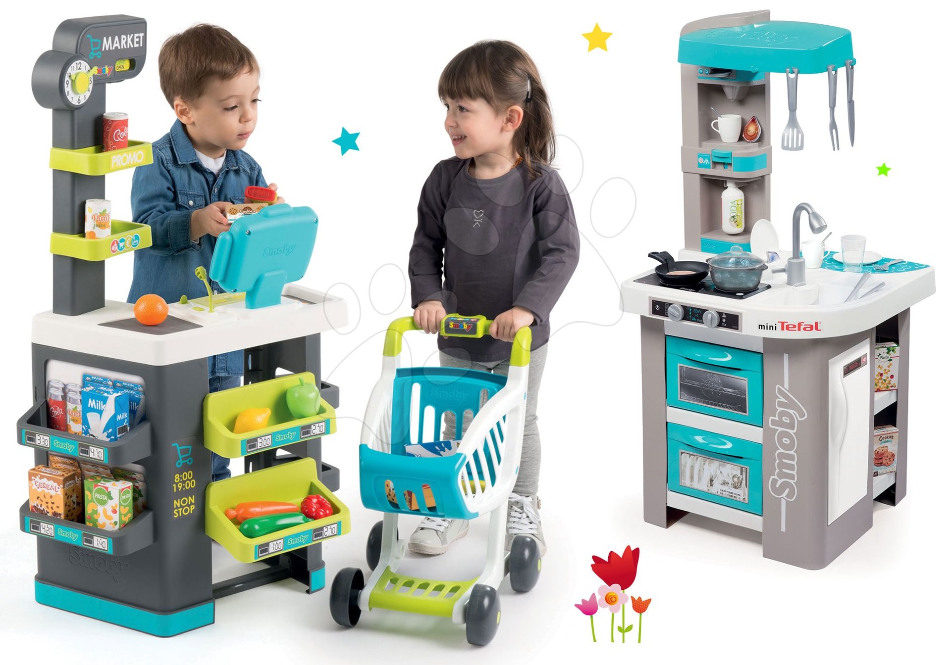 Smoby set obchod s potravinami Market a kuchynka Tefal Studio Bubble elektronická 350212-1