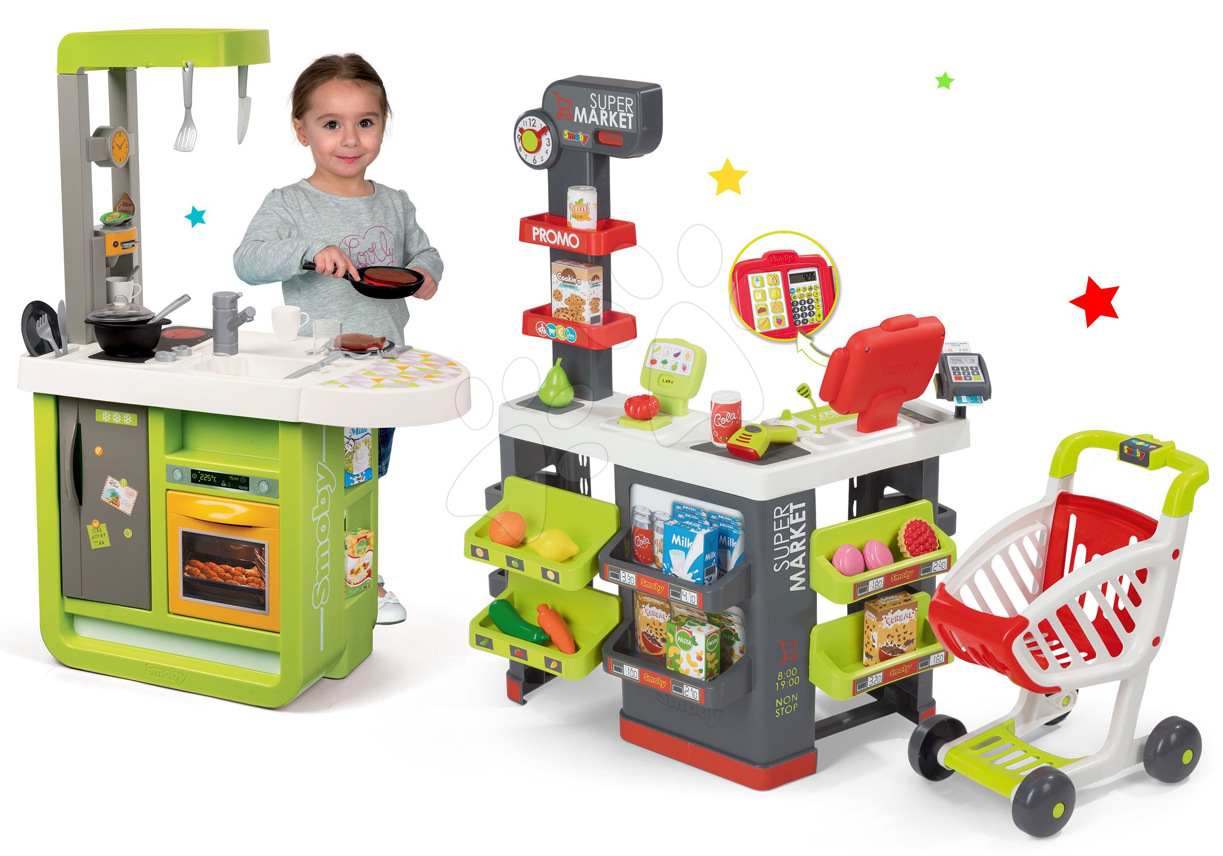 Smoby set obchod Supermarket s pokladňou a kuchynka Cherry 350213-22