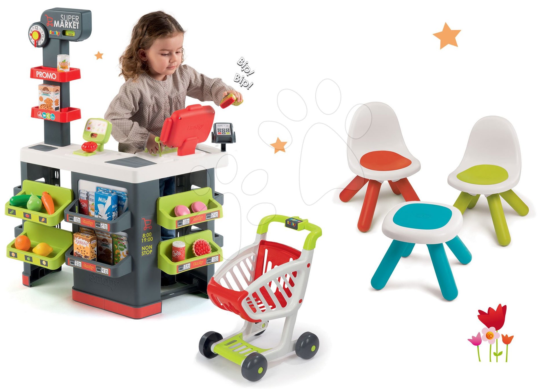 Smoby set obchod s vozíkom Supermarket a stolček s dvoma stoličkami 350213-8