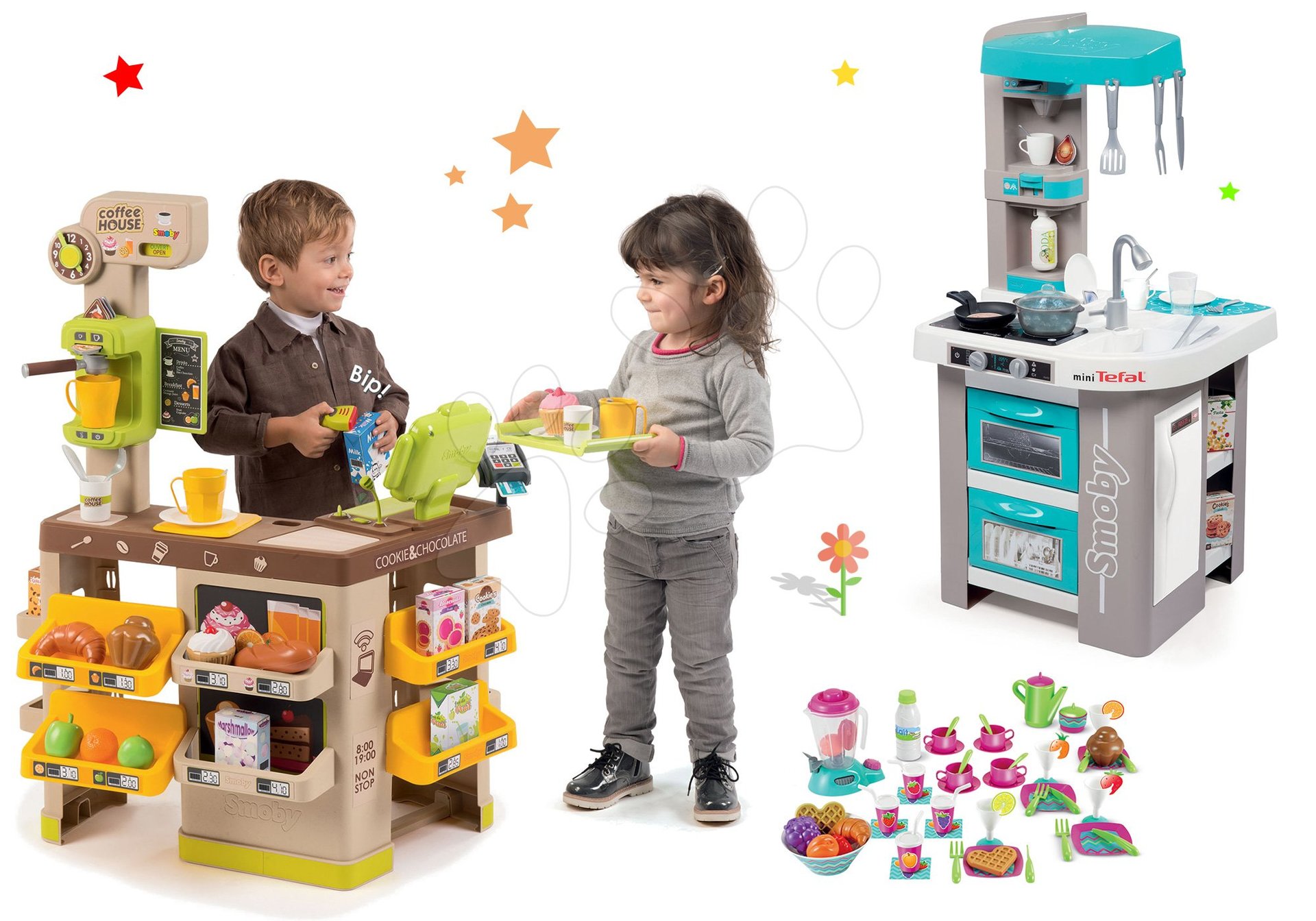 Smoby set kaviareň s Espresso kávovarom a kuchynka Tefal Studio Bubble s potravinami French Cuisine 350214-12