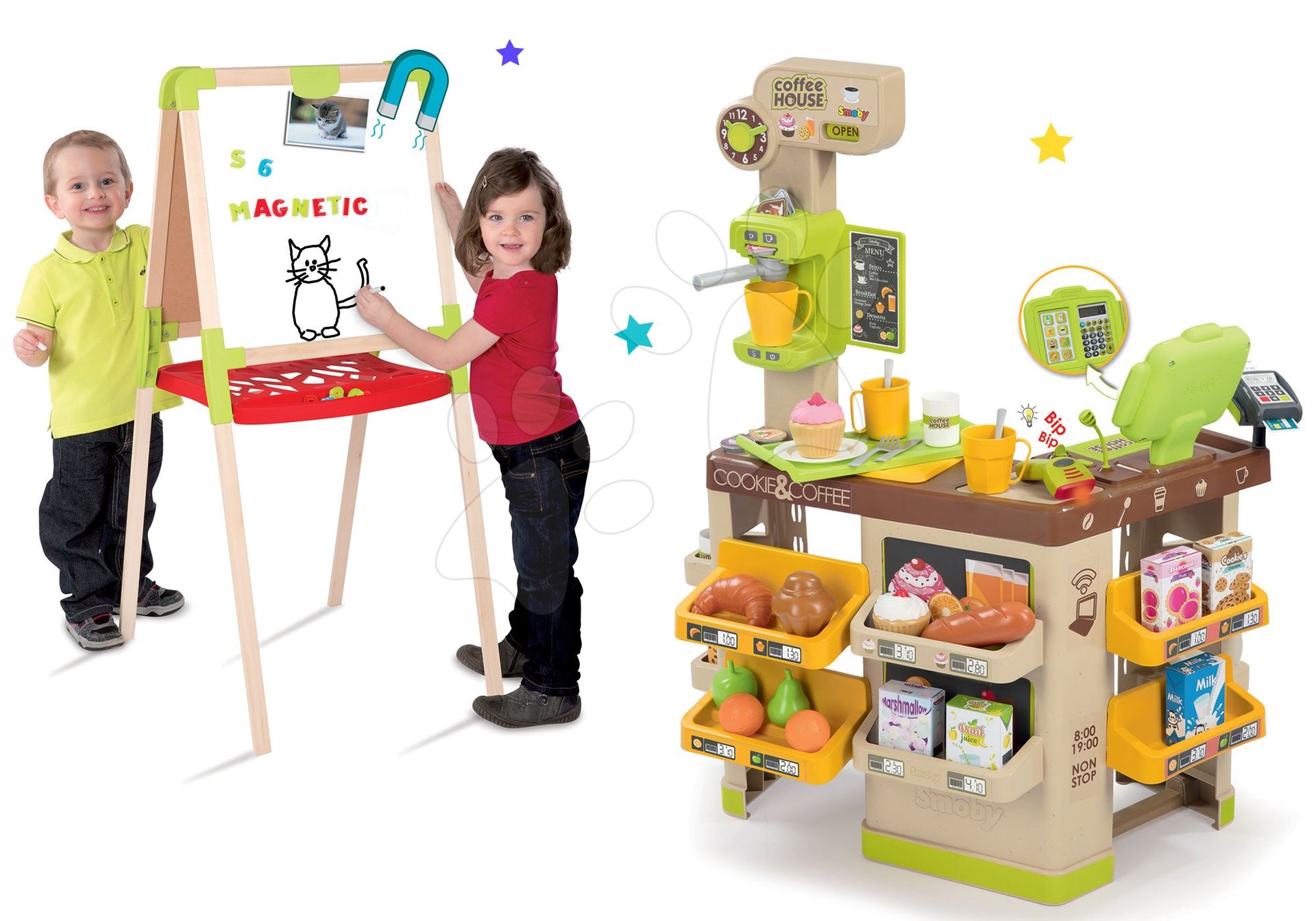 Smoby set kaviareň s Espresso kávovarom a drevená tabuľa Tableau Bois 350214-19