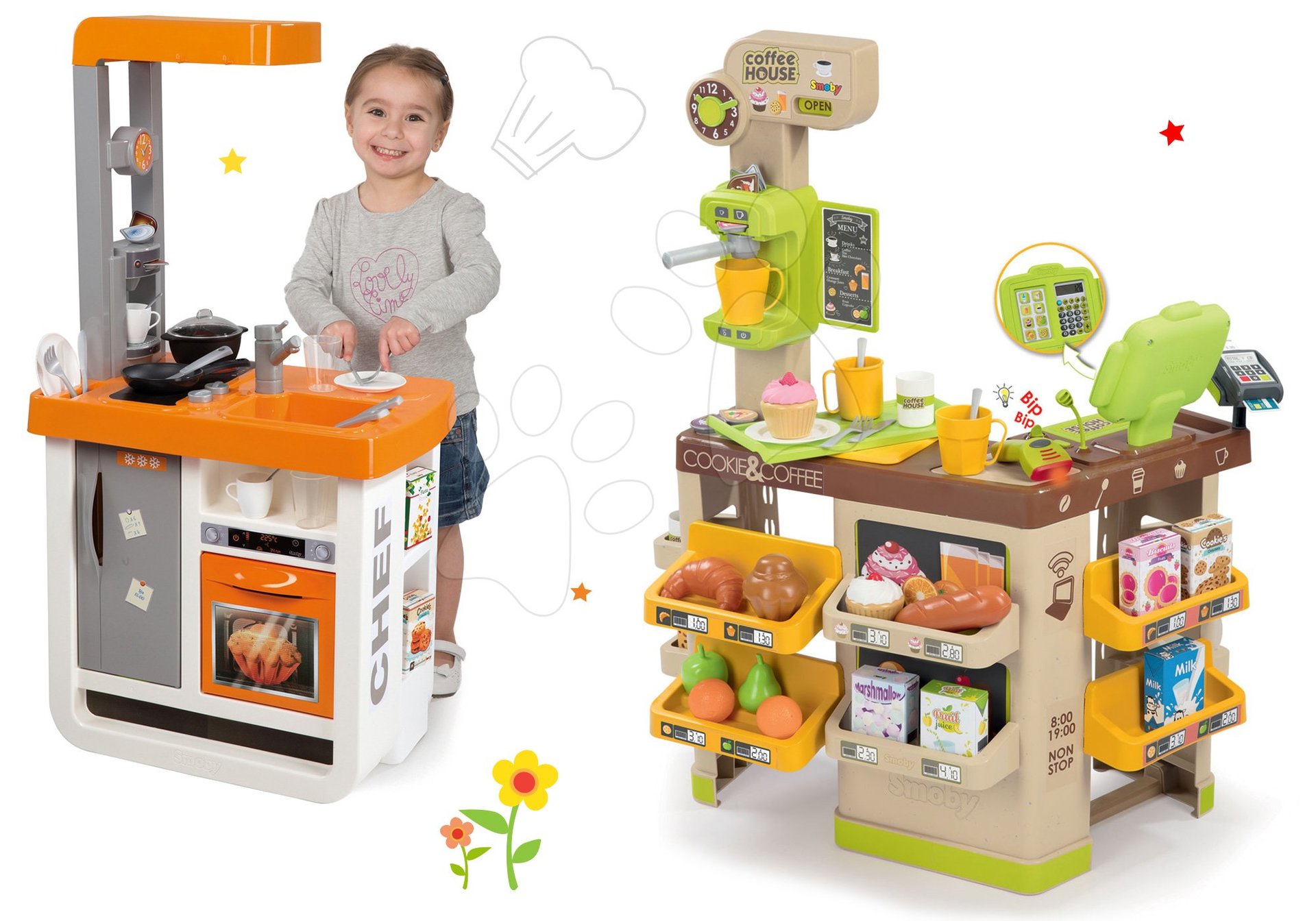 Set kaviareň s Espresso kávovarom Coffee House Smoby a kuchynka Bon Appétit Chef oranžová