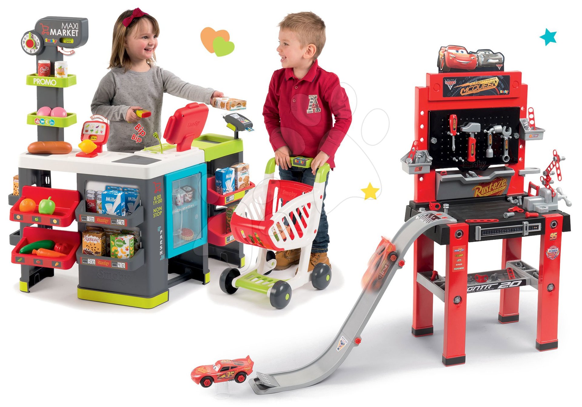 Smoby set obchod zmiešaný tovar Maximarket a pracovná dielňa Autá 3 Bricolo center 350215-10