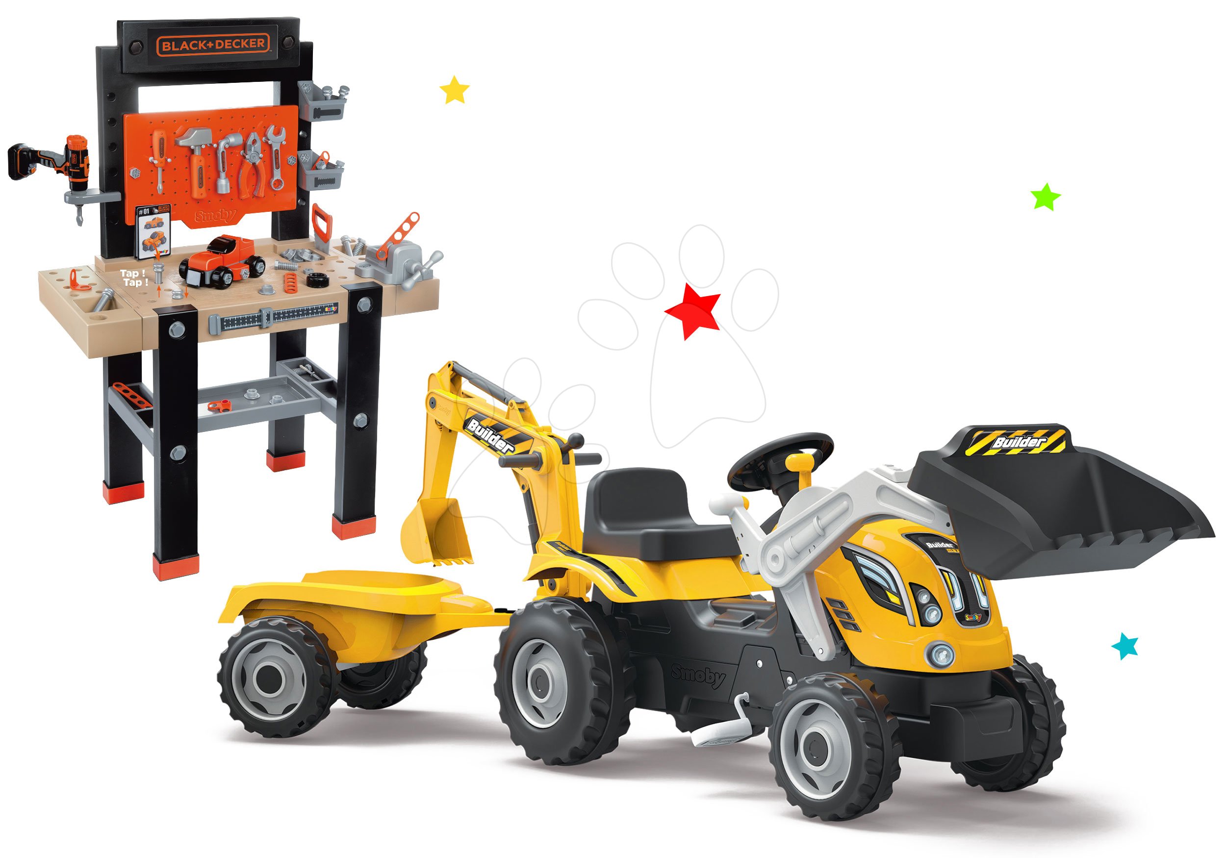 Smoby - Tracteur Builder Max & Remorque - Tracto…