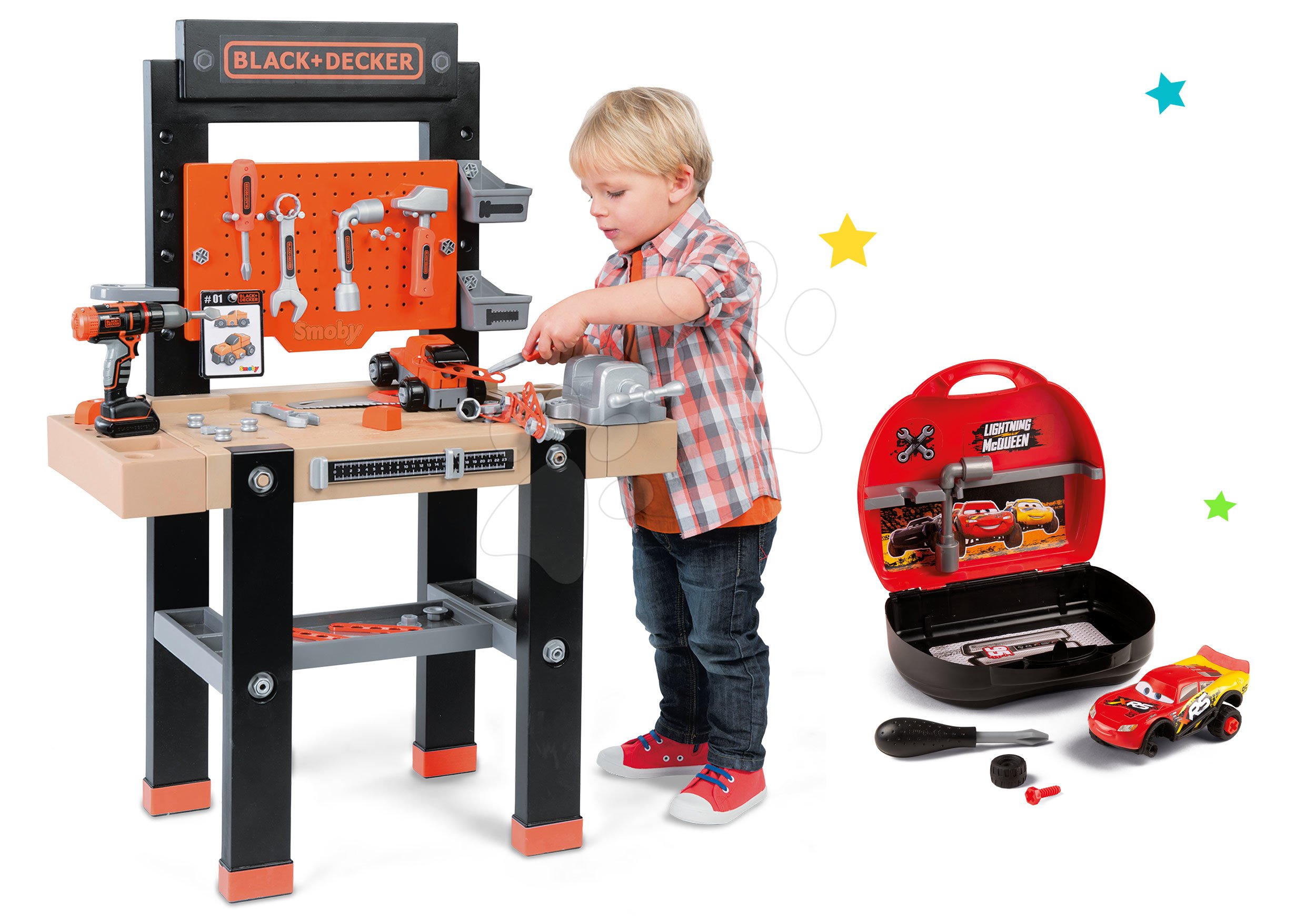 Smoby pracovná dielňa pre deti Black+Decker a autoservis s autom McQueen 360701-2