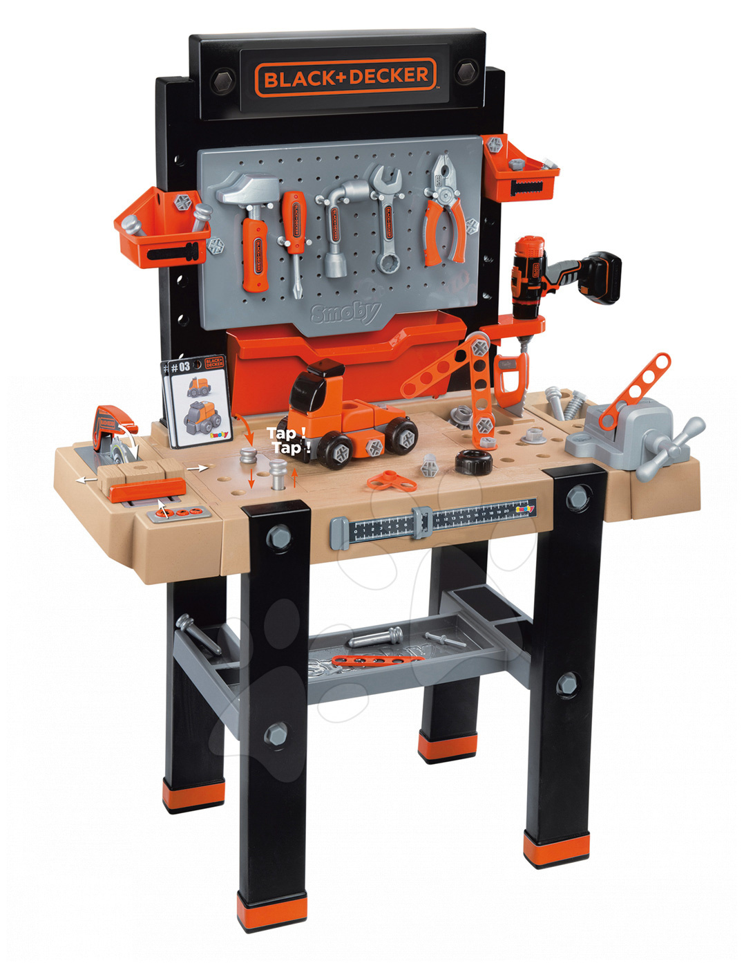 Workbench playsets - Black+Decker Smoby Workbench electronic with a drill, car toy and 95 accessories