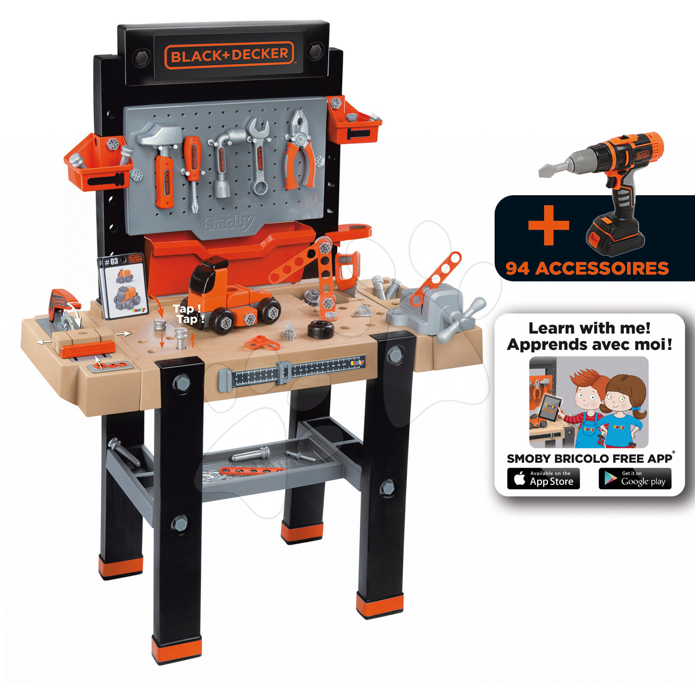 Black+Decker Smoby Workbench electronic with a drill, car to