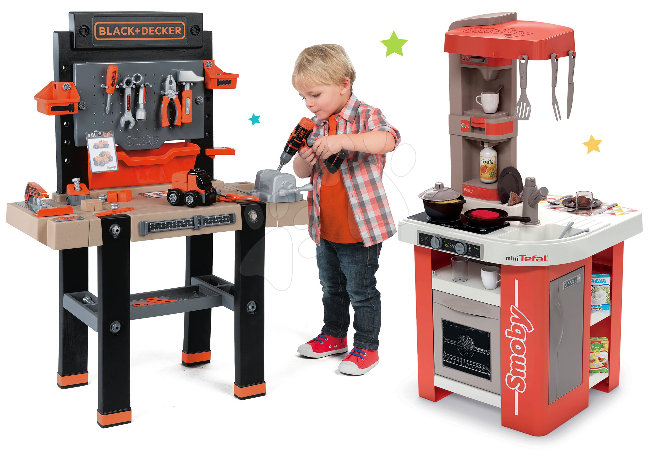Smoby set dielňa Black+Decker a kuchynka Tefal Studio 360702-16