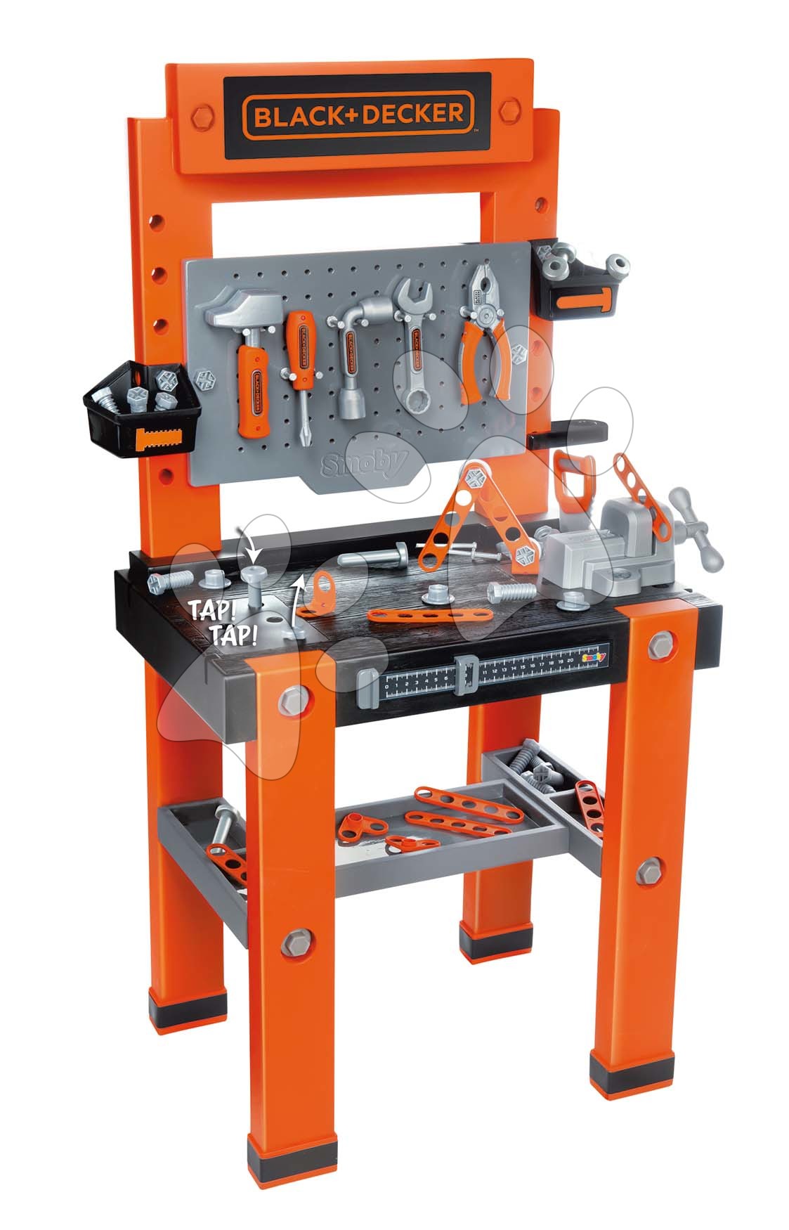 Pracovná dielňa Bricolo One Workbench Black&Decker Smoby so zatĺkačkou a 79 doplnkami 103 cm vysoká