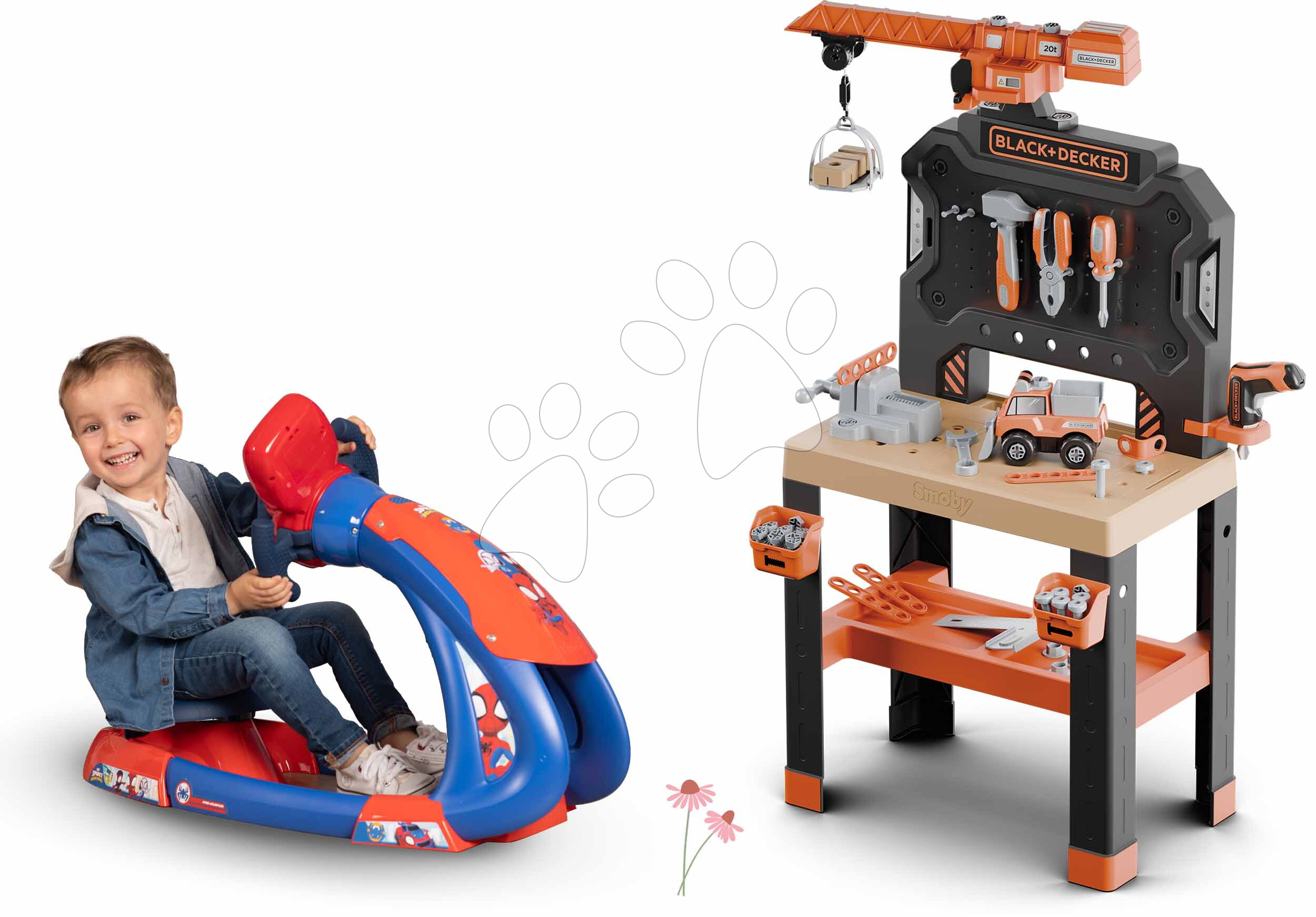 Set trenažér a pracovní stůl s jeřábem Spidey V8 Driver Marvel Smoby elektronický simulátor se zvukem