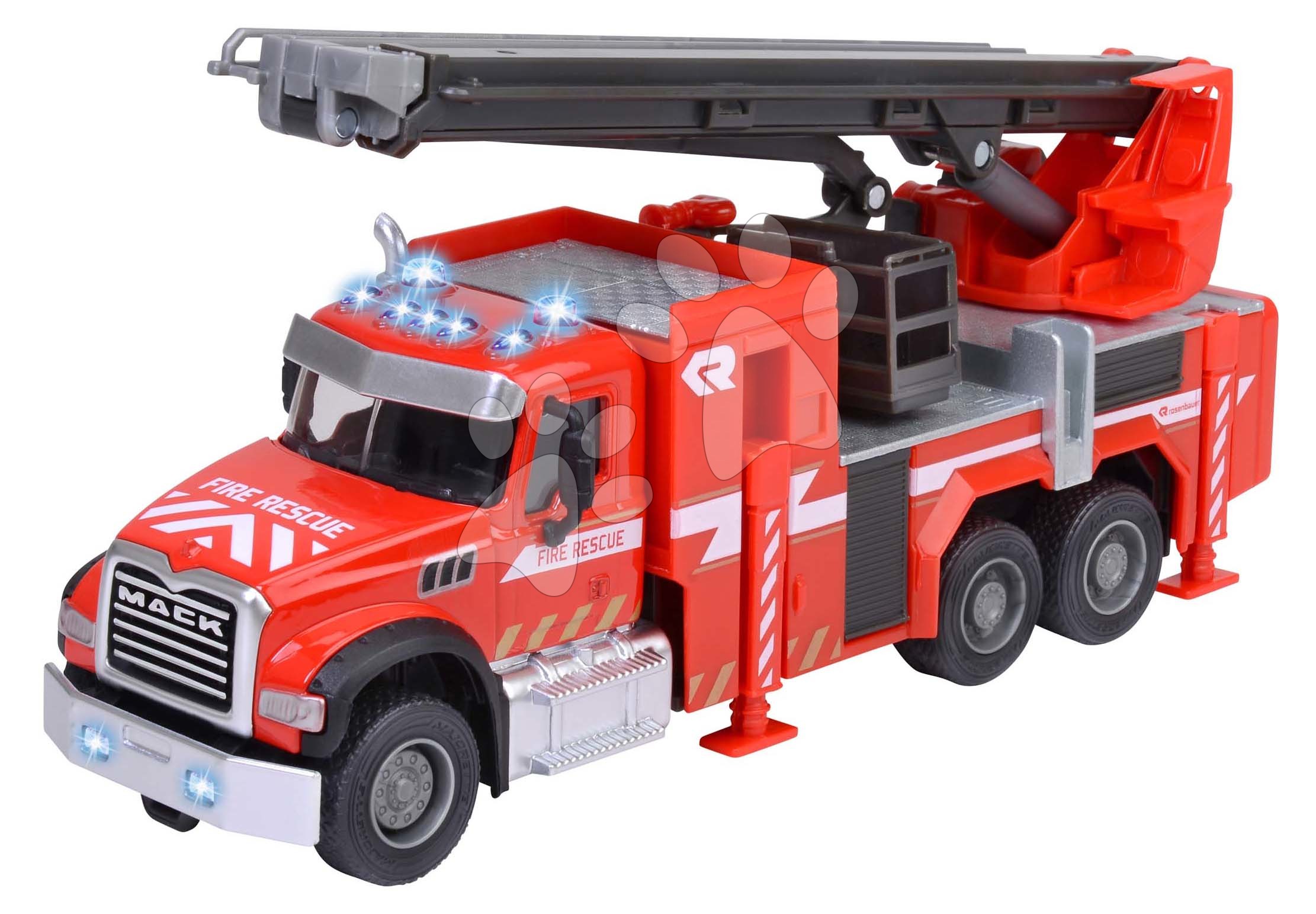 E-shop Autíčko hasičské Mack Granite Fire Truck Majorette kovové so zvukom a svetlom dĺžka 22 cm