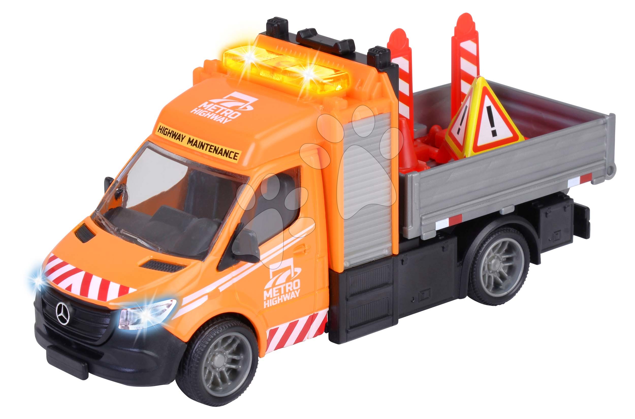 Rakodóplatformos kisautó Mercedes-Benz Sprinter Platform Majorette fém hanggal és fénnyel 15 cm hosszú