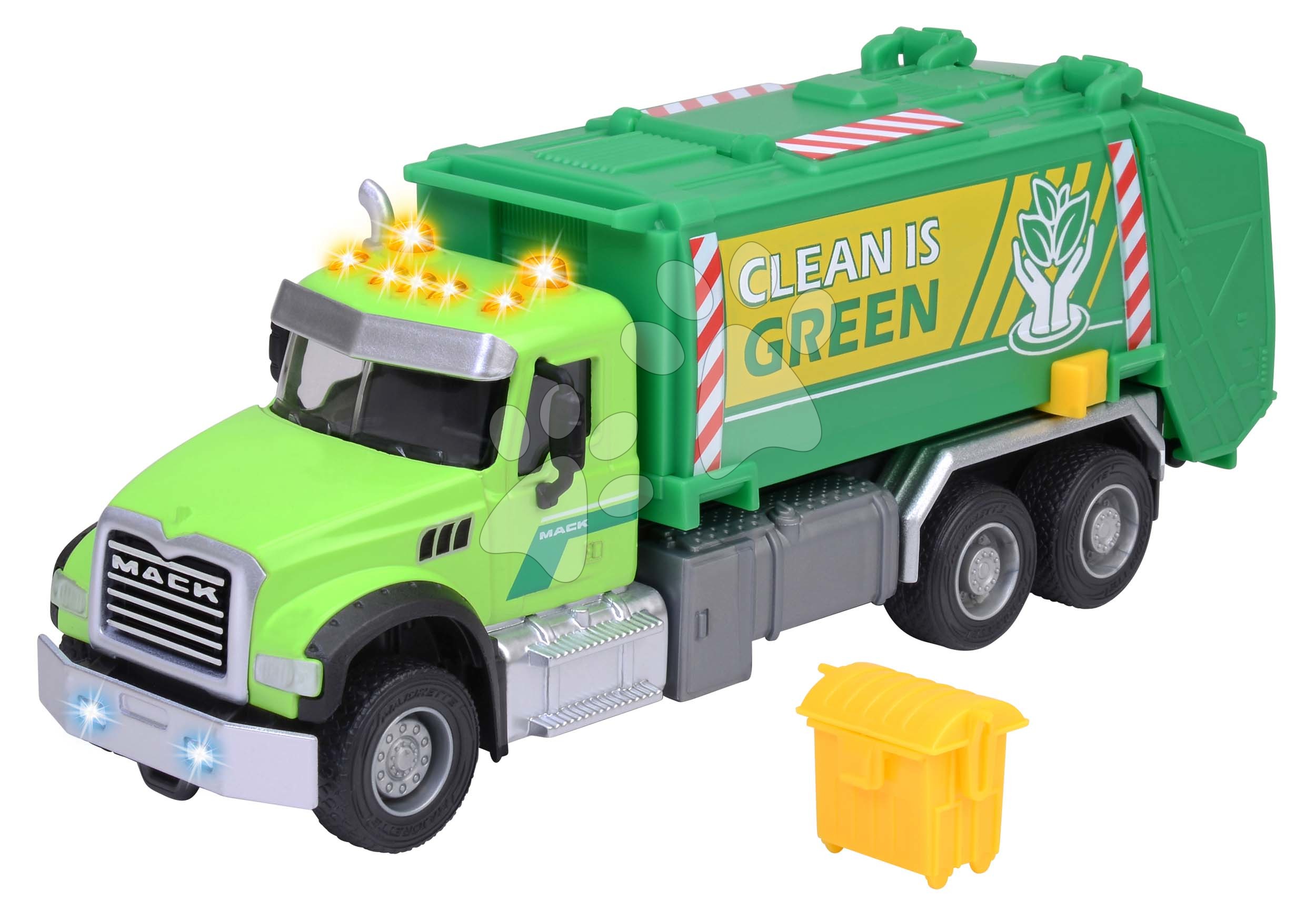 Szemeteskocsi Mack Granite Garbage Truck Majorette fém hanggal és fénnyel 22 cm hosszú