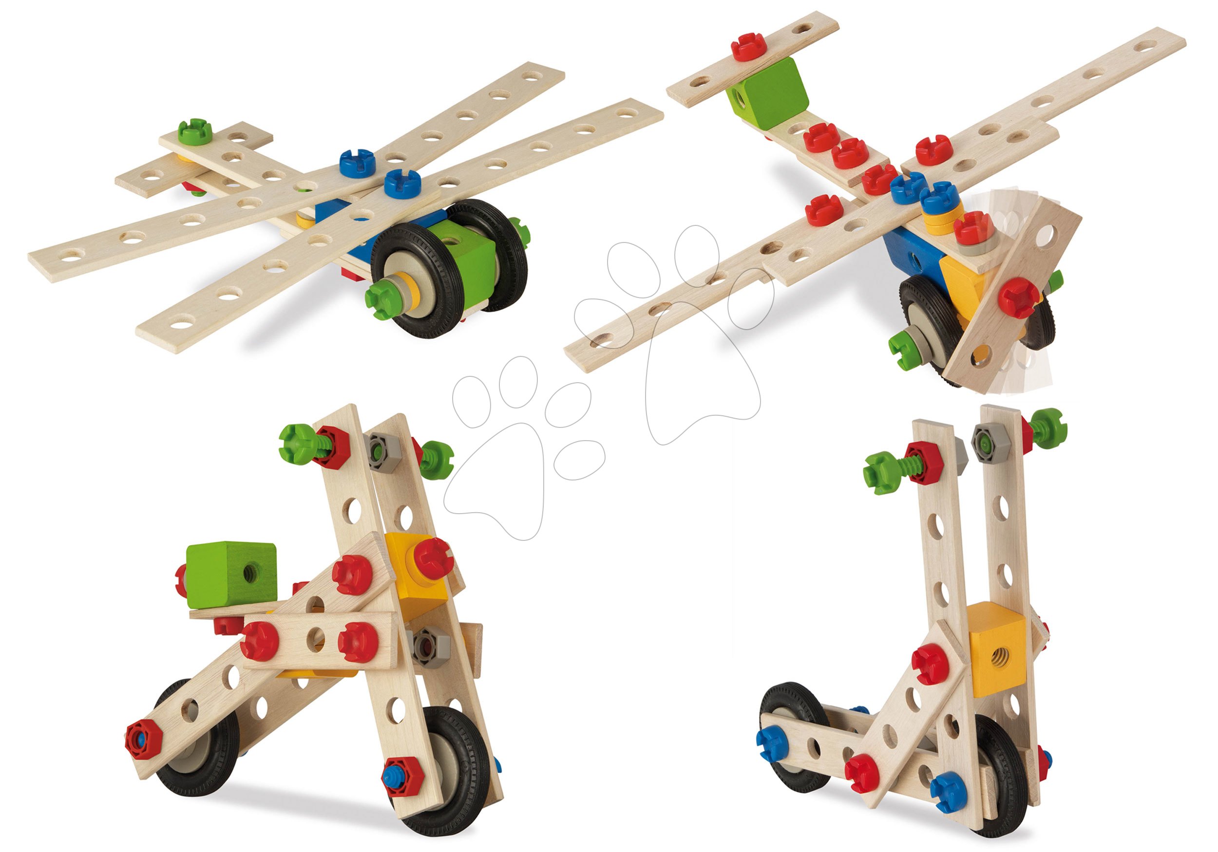 Fa építőjáték kismotor Constructor Sccoter Eichhorn 4 modell (kismotor, repülőgép, roller, szitakötő) 65 darabos